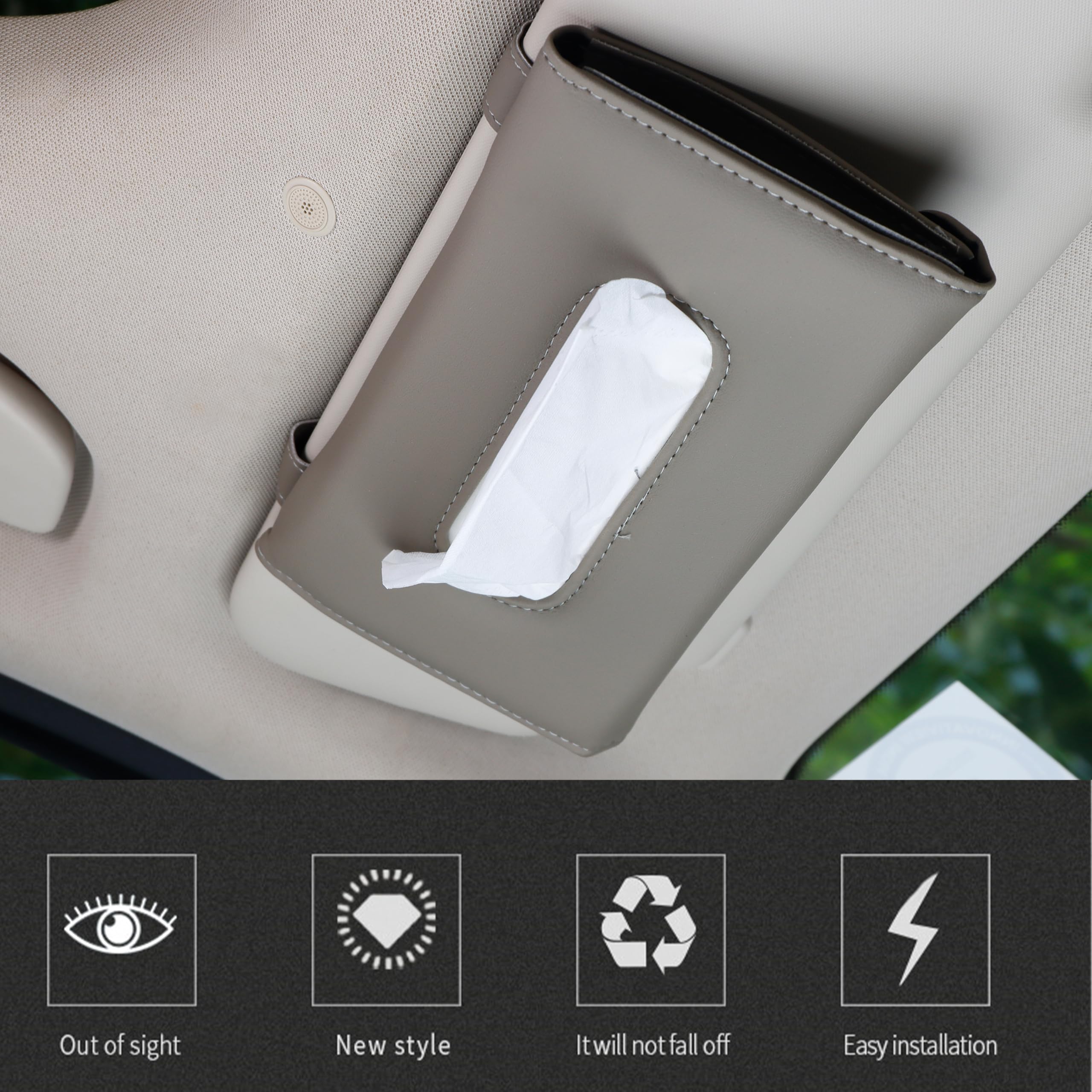 Robustt Car Tissue Box Holder - Pack of 2 (Grey) | Reusable Tissue Box for Car | PU Leather | Adjustable Strap | Versatile Design | Easy to Use - Image 2 thumbnail