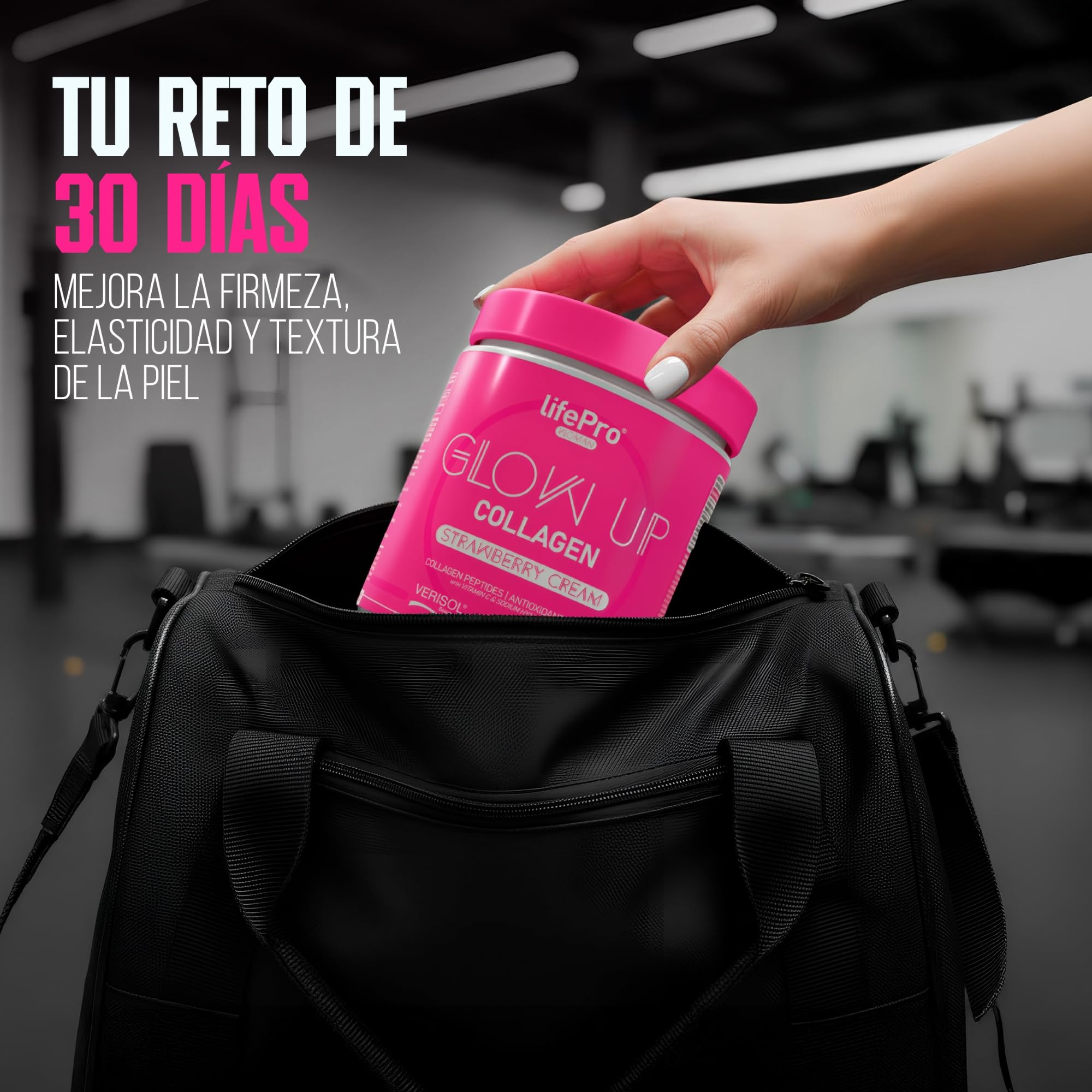 Life Pro Colágeno Hidrolizado Puro Verisol en Polvo con Vitamina C, Ácido Hialurónico y Selenio – Colágeno en Polvo de 300g (30 Dosis) Sin Azúcar, Sabor a Strawberry Cream para Piel, Cabello y Uñas