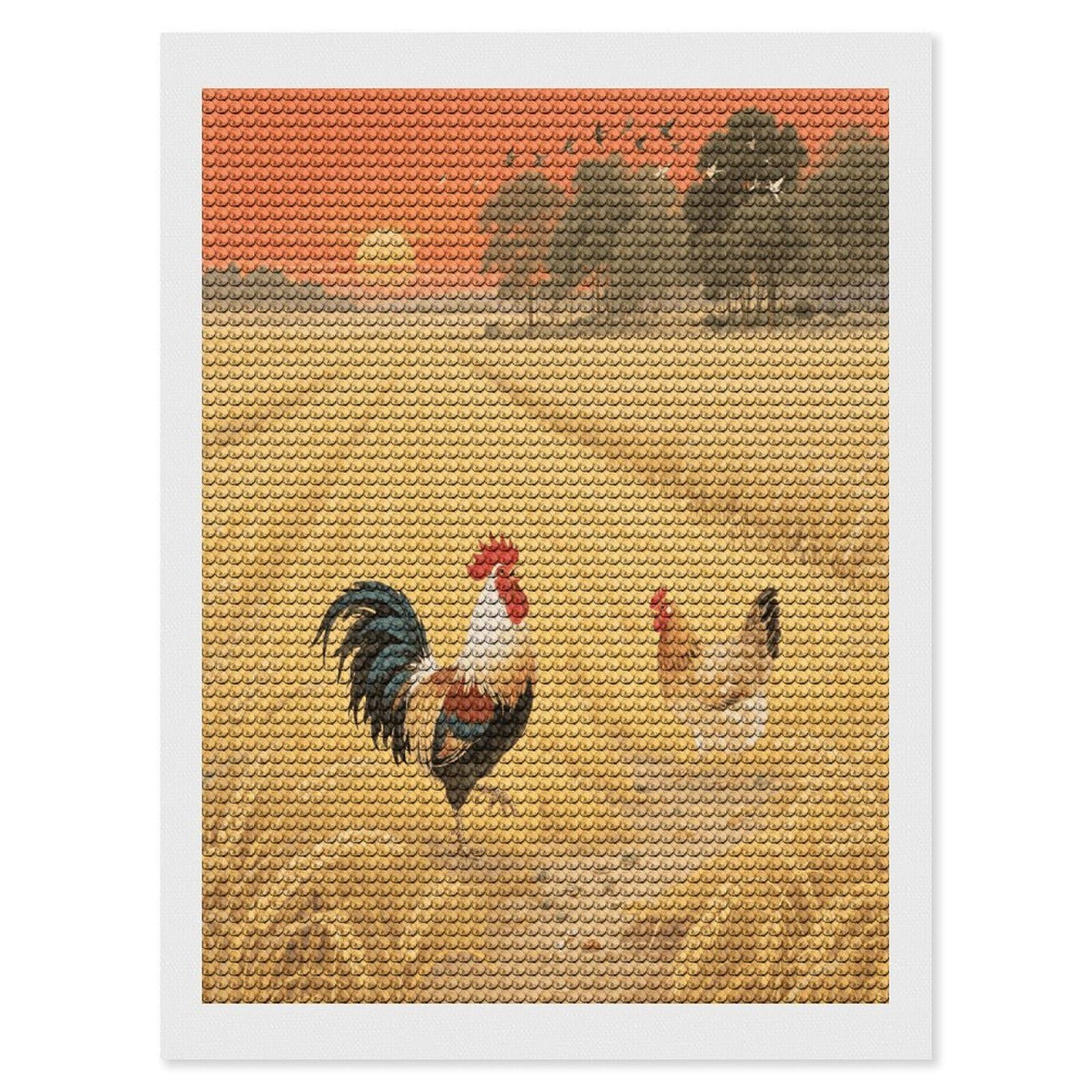 FekiLoot Rooster Hen Paint by Numbers Kit for Adults Beginner DIY Diamond Dots Paintings Round Full Drill Diamond Art Kits Picture Diamond Art Painting Kits for Home Decor 12"x16"