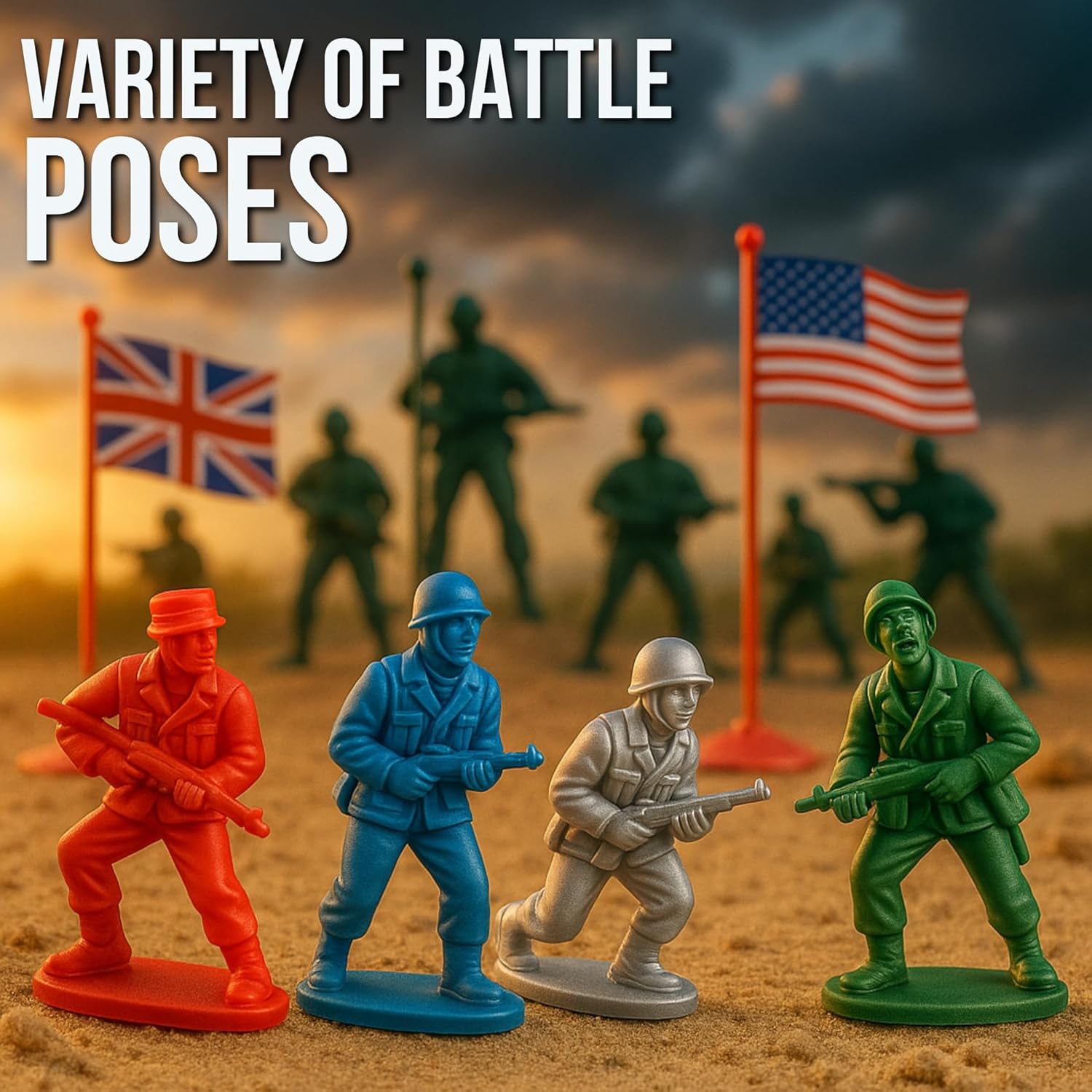 Liberty Imports Army Men Toy Soldiers Playset Bucket – WWII Action Figures with Military Vehicles, Accessories & Flags – Kids Imaginative Battle Toy Set (200 PCS - Soldiers Only)