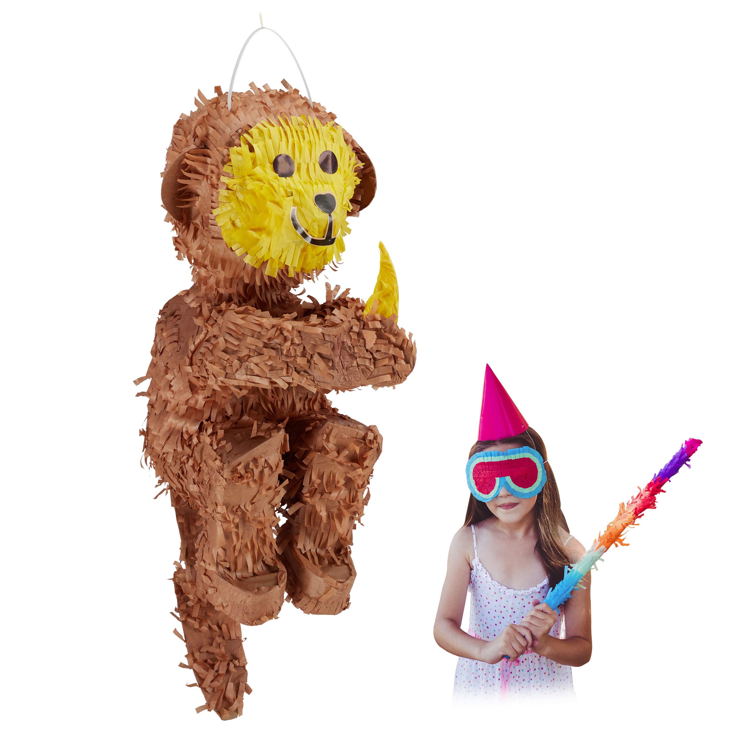 3 Piñatas Mono, para Colgar, Fiestas Cumpleaños Niños y Niñas, Simio, Rellenables con Chuches, de Papel, Marrón