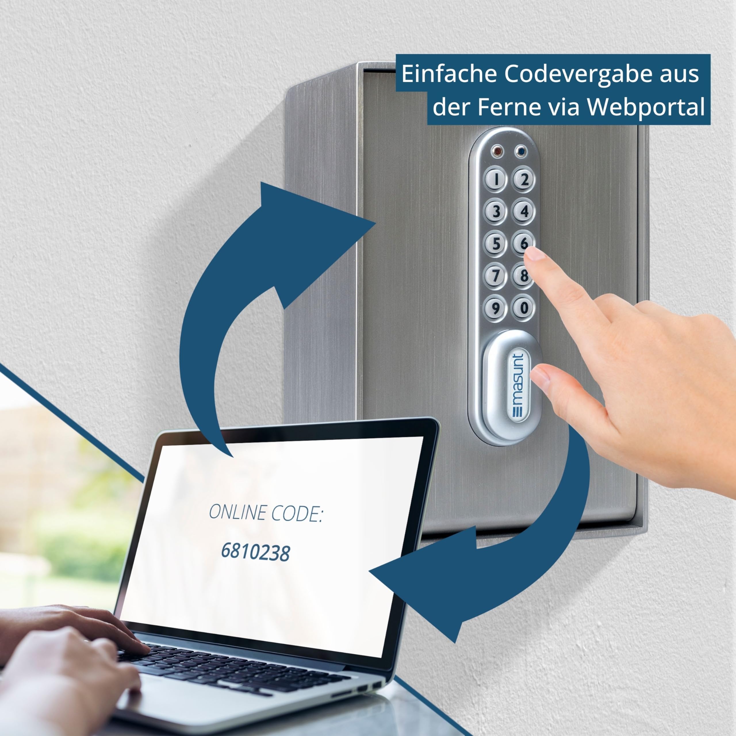 masunt Schlüsseltresor 2120 E Code | innovative Online-Codevergabe aus der Ferne | elektronischer Schlüsselsafe aus massivem V2A Edelstahl | maximale Sicherheit | wetterfest | silber