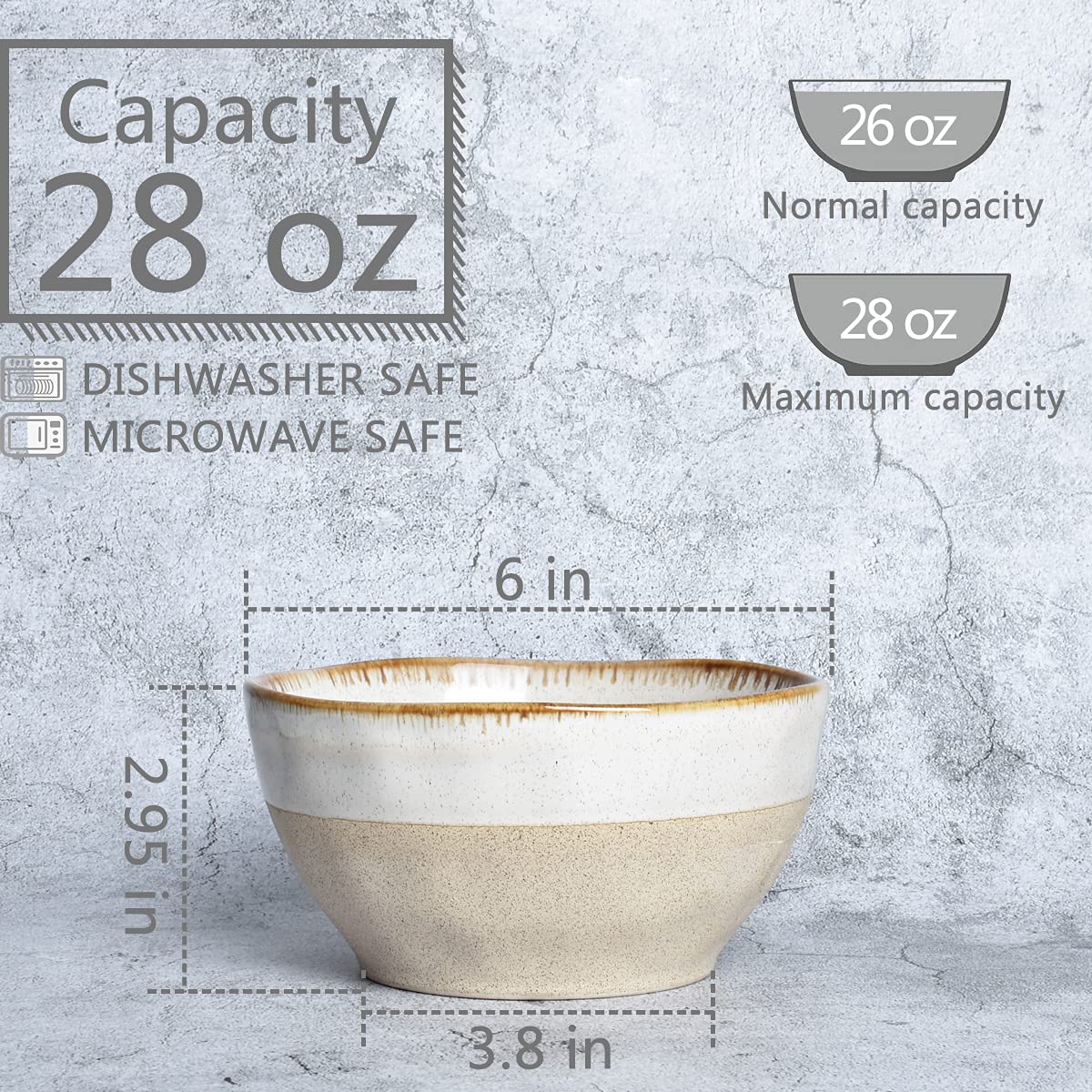 Bosmarlin Ceramiczna miska do zupy, zestaw 4 sztuk, 800 ml, miska na płatki owsiane, nadaje się do zmywarki i kuchenki mikrofalowej (beżowa, 15 cm)