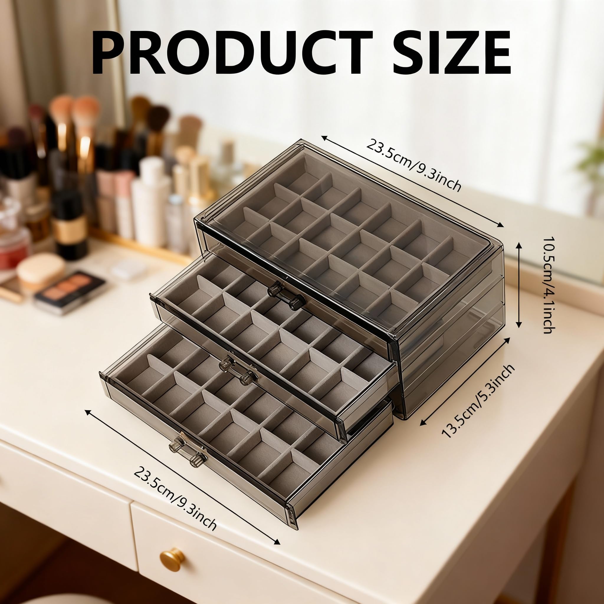 Caja de Almacenamiento, Vitrina de 54 Compartimentos Para Piedras Vitrina de 3 Capas Para Piedras Preciosas Caja de Colección de Acrílico Transparente Para Recuerdos de Graduación Estuche de Joyería