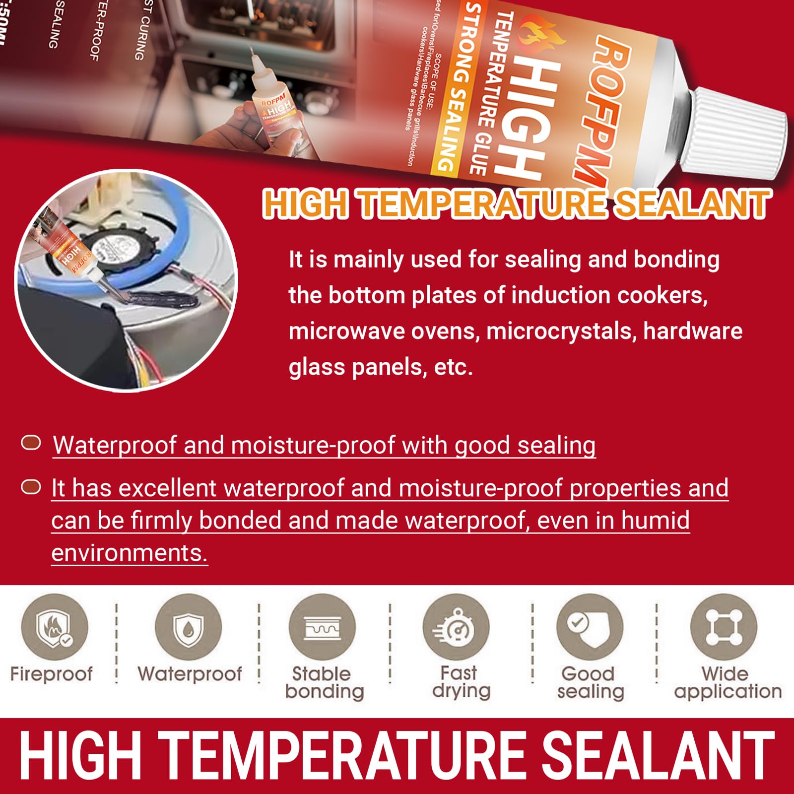 Silicone Nero Alte Temperature 600 Gradi, Colla Termoresistente per Guarnizioni Auto, Stufa, Forno