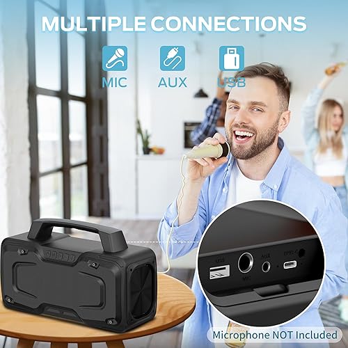 Miniatura 5 de BUGANI Altavoces Bluetooth, altavoz inalámbrico portátil IPX7 impermeable, altavoz fuerte con subwoofer, altavoz grande para exteriores, micrófono