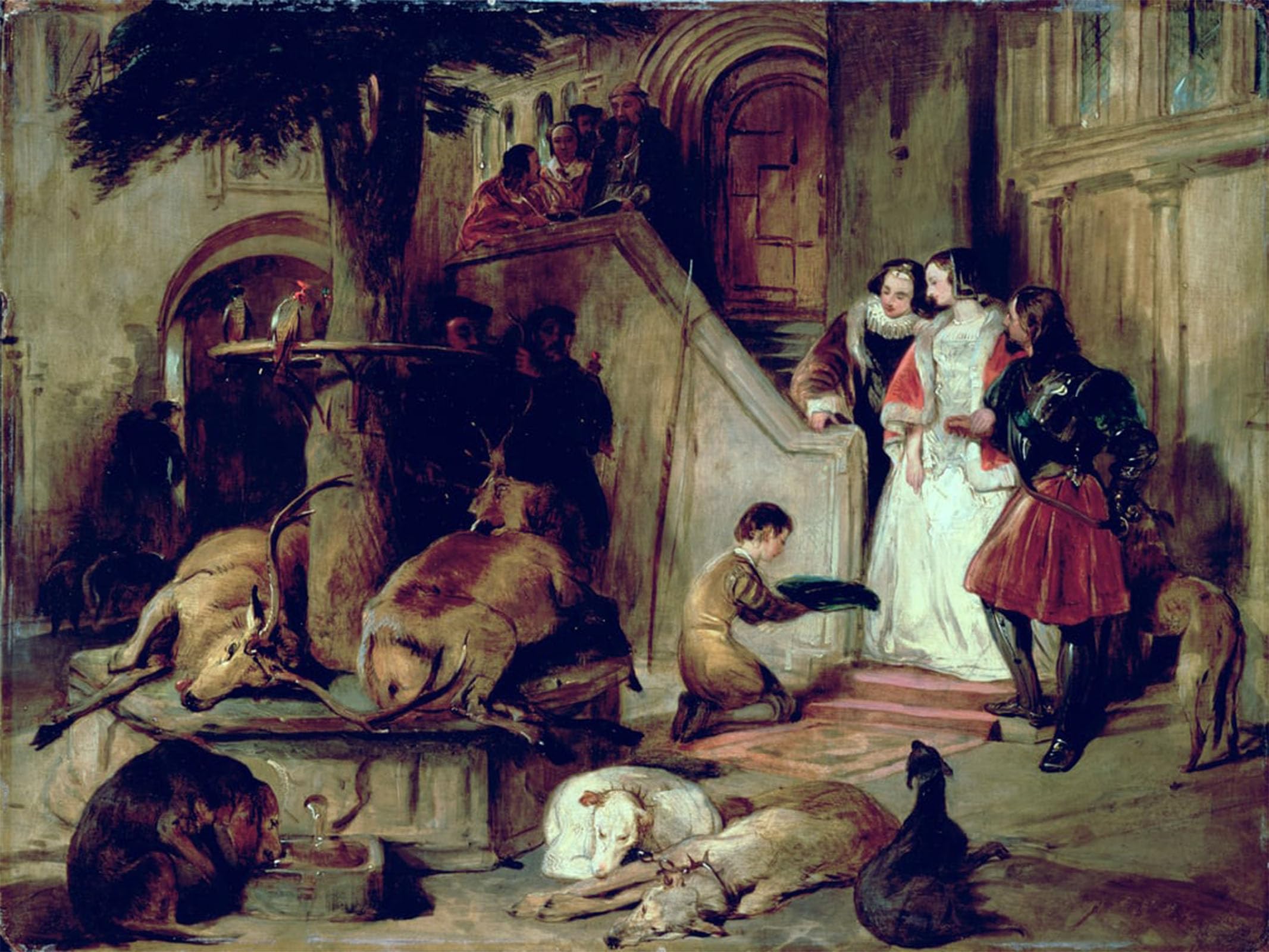 ARTXLXXBN Famous Painting Canvas Artwork Graffiti Print a Courtyard in Olden Times by Edwin Landseer Portrait Canvas Image for Home Decor 60x90cm