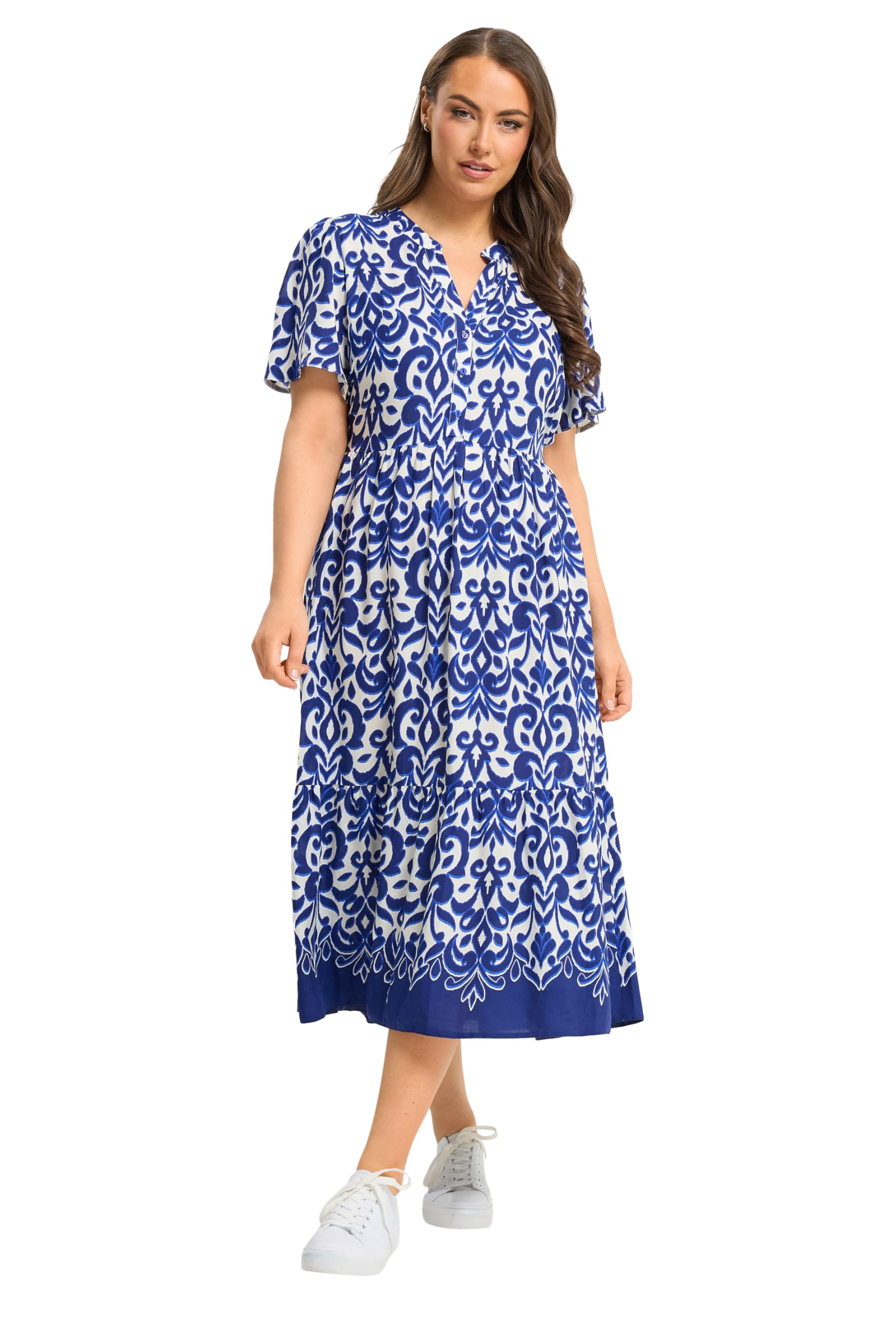 Yours Women's Cobalt Abstract Half Placket Dress In | Size: 26/28