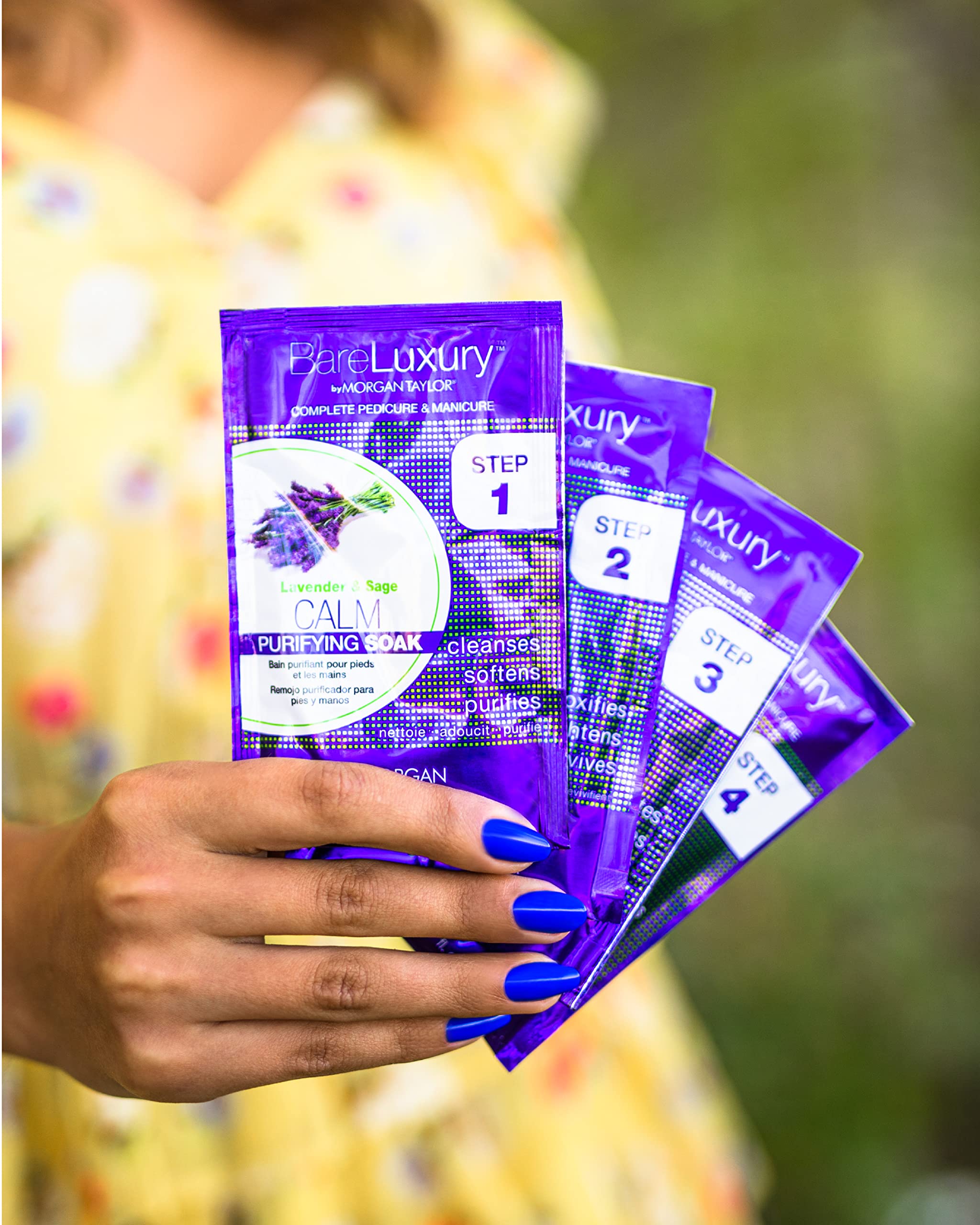BareLuxury - Paquetes completos de pedicura y manicura de 4 pasos (lavanda y salvia), kit de spa para manos y pies en 4 paquetes, kit de pedicura y manicura, regalos de cuidado personal para mujeres 4