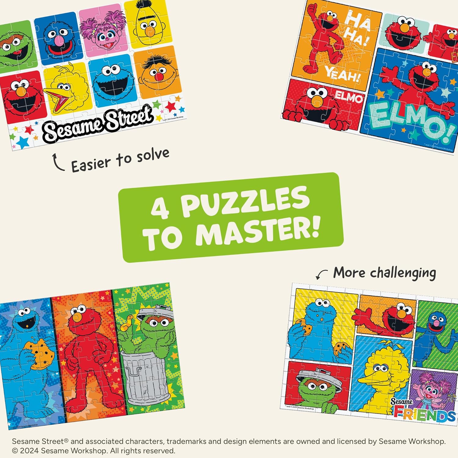 Buffalo Games - Sesame Workshop - 4 X 1 Kids Multipack - Sesame Street - Multiple Jigsaw Puzzles for Kids- Challenging Puzzle Perfect for Game Nights - Finished Size Varies