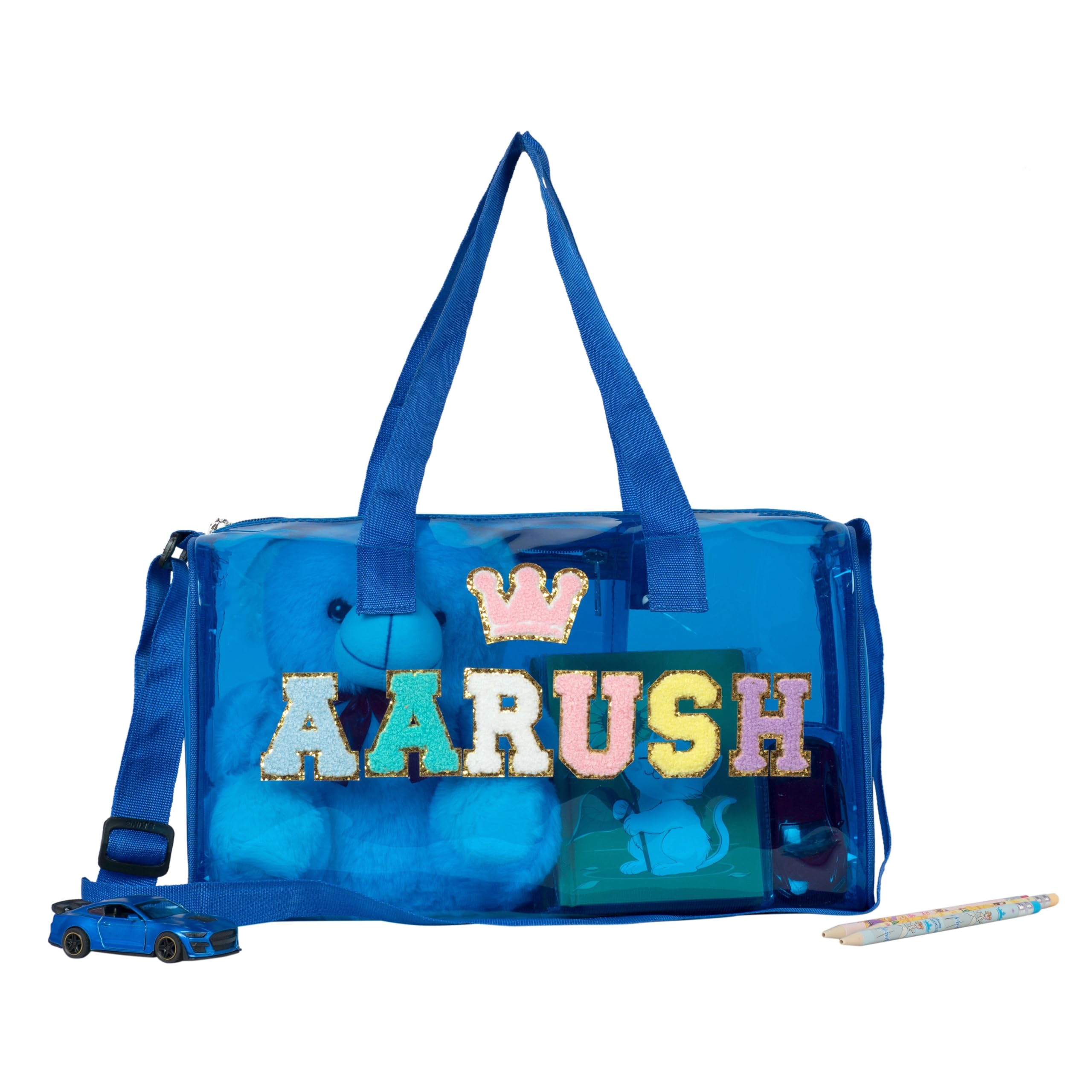 Personalized Kids Duffle Bag with Custom Name Embroidery & Cute PVC Patch | Pink Travel Bag for Girls Age 3-10 | Lightweight Weekend & School Travel Bag | Birthday Gift for Kids (Blue)-picture-31