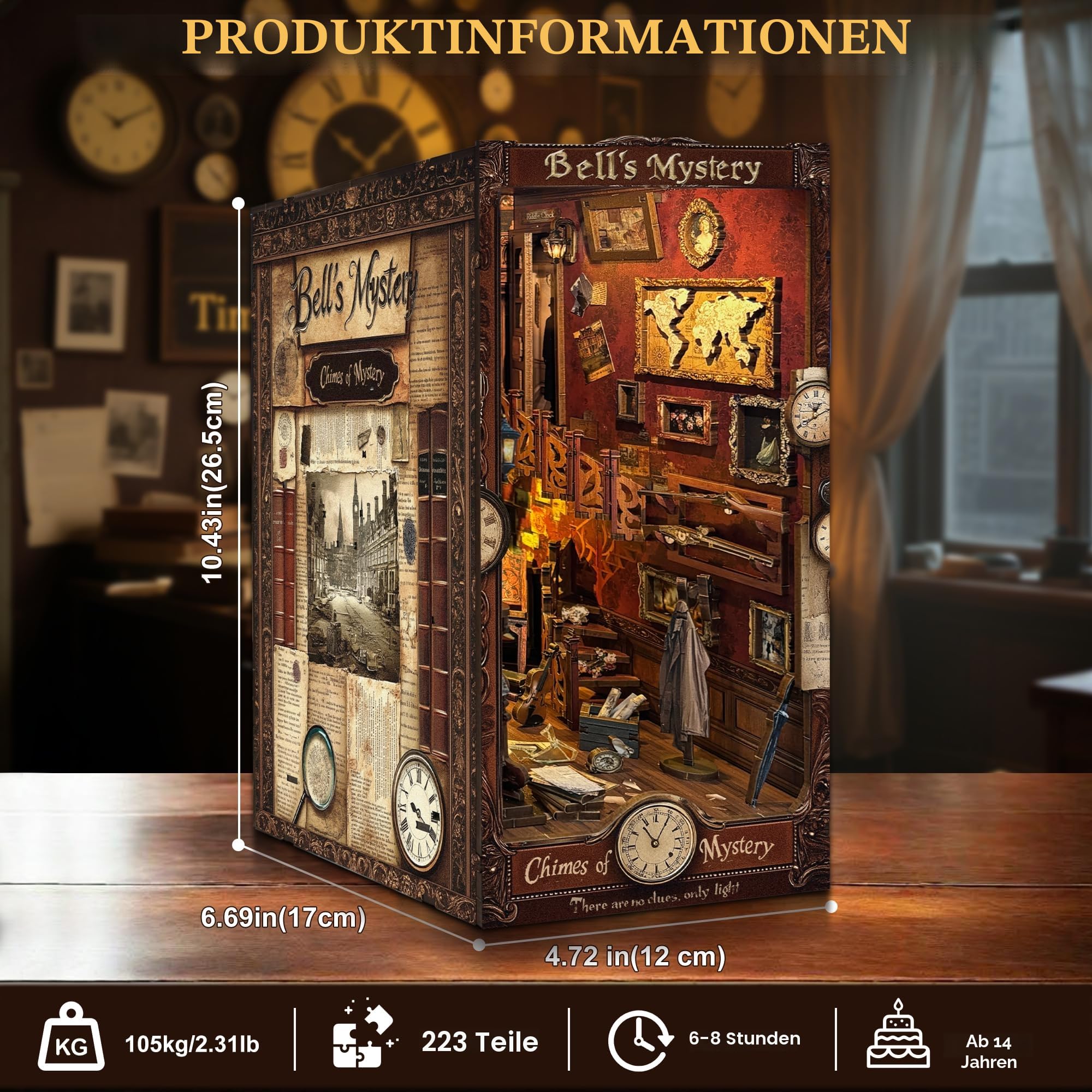 Book Nook Kit für Erwachsene - CRIOLPO DIY Miniatur Haus Holzpuzzle 3D Puppenhaus - Buchstütze für Bücherregal Deko mit Led Licht Kreatives Geschenk für Leser