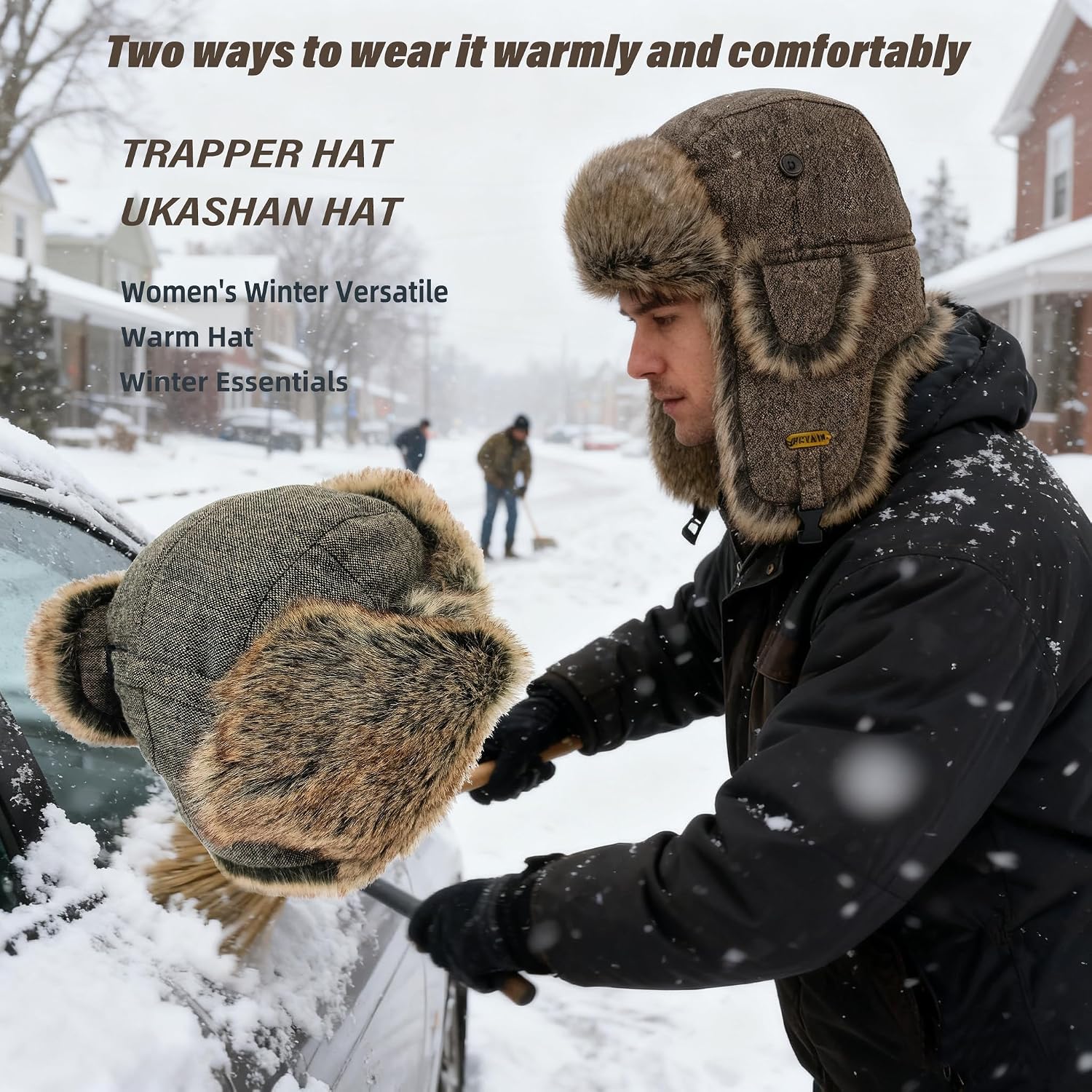 Trapper Hat,Warm Faux Fur Trooper Ushanka Russian Bomber Eskimo Pilot Winter Hats with Ear Flaps for Men and Women