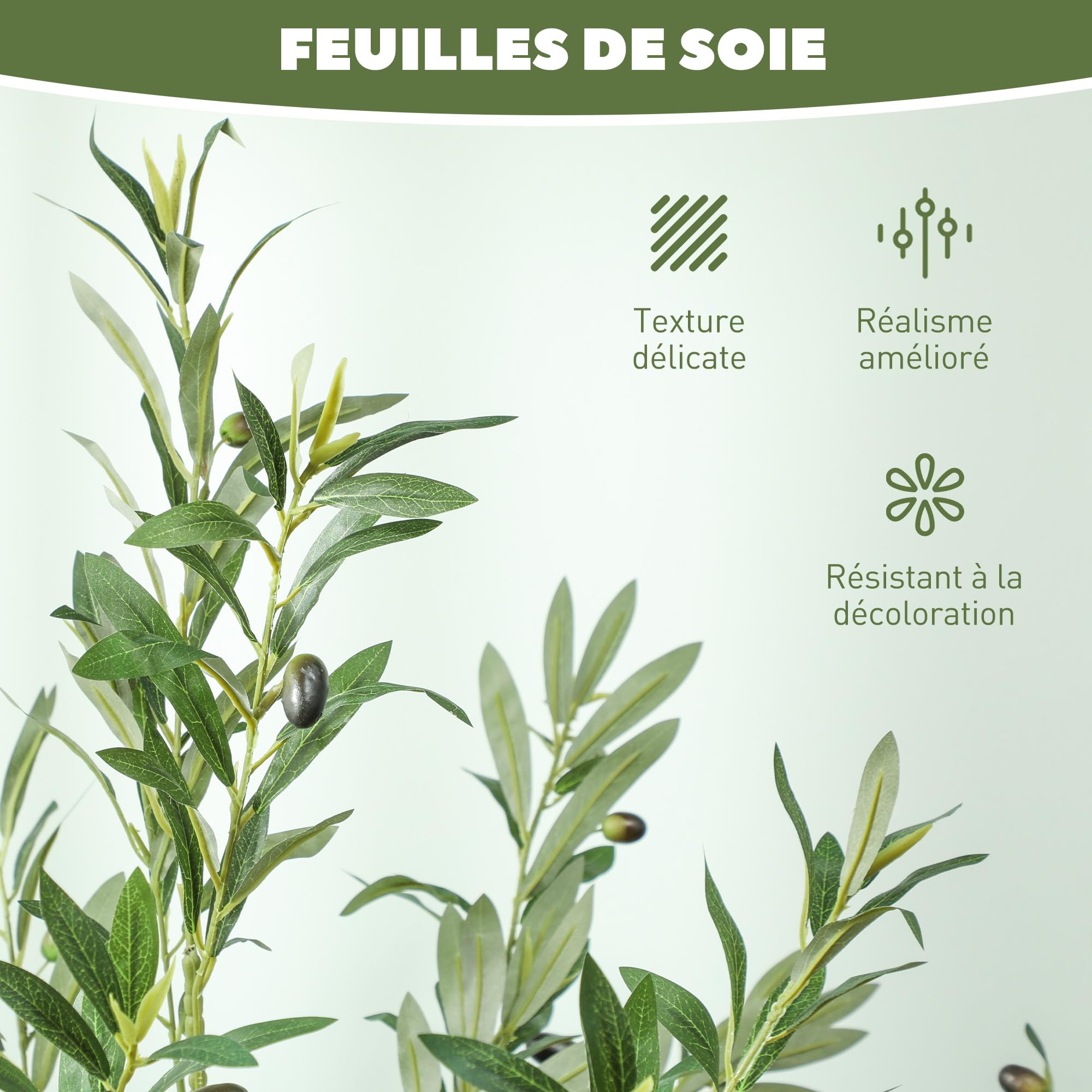 Olivier Artificiel HOMCOM 180 Cm - Plante Artificielle Intérieur Réaliste Avec Pot En Ciment, Décoration Salon Bureau Sans Entretien - 8