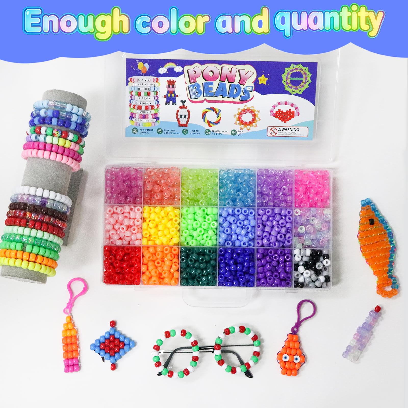 Glow-in-the-Dark Pony Bead Kit - Make Bracelets & Keychains -4