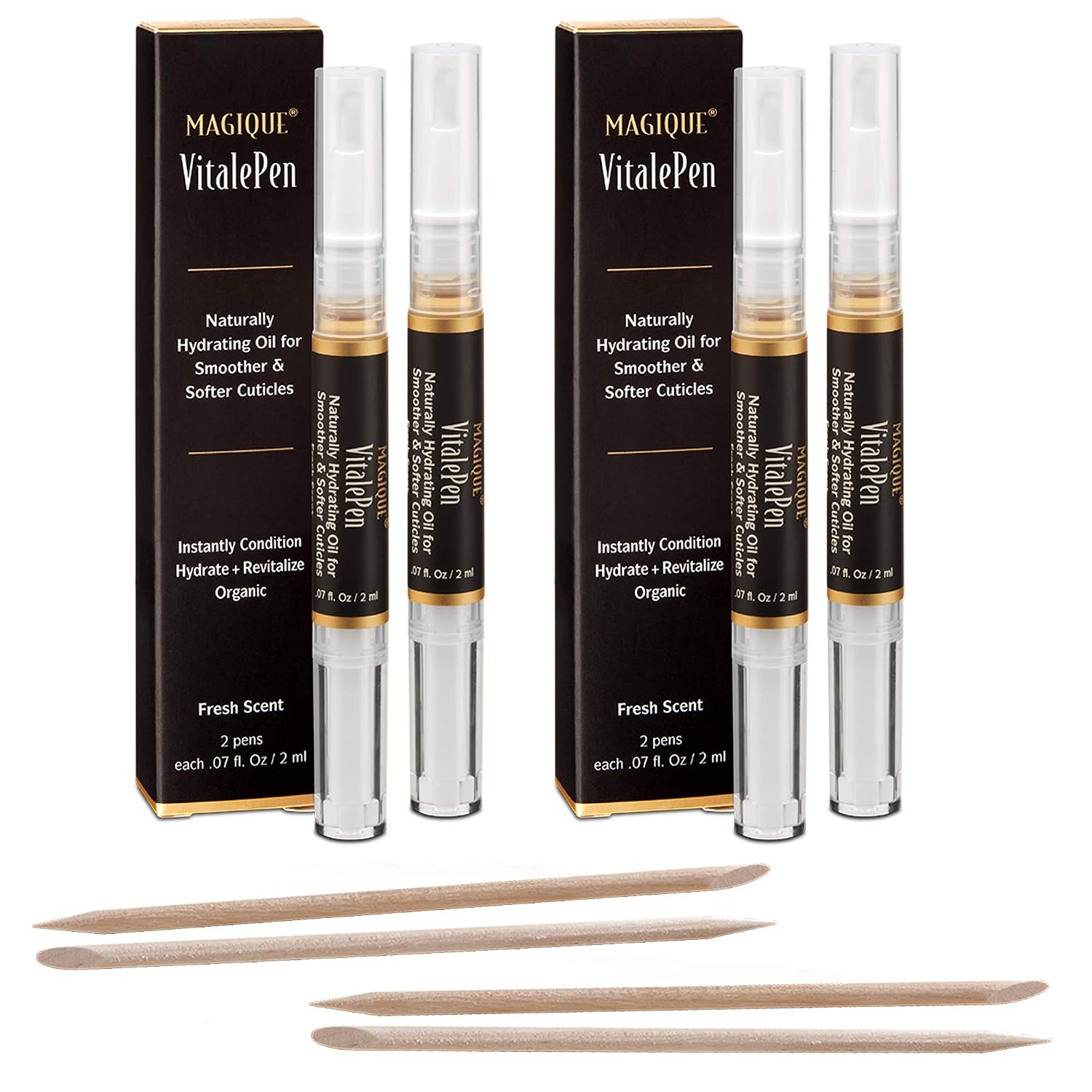 Magique Cuticle Oil Pen & Nail Strengthener - Nail Oil & Nail Guardian Serum - Cuticle Softener Oil Pens with Vitamins A & E - Natural Nails Treatment VitalePen (4 Pens - 2 Boxes)