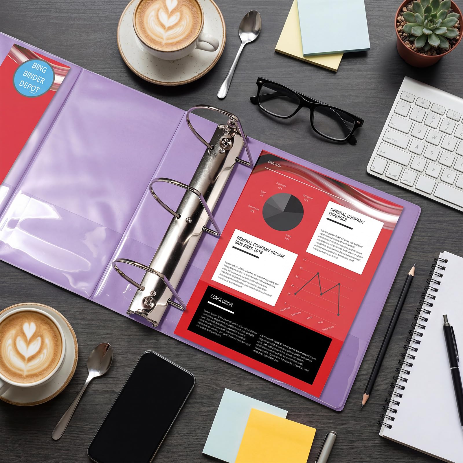Sinload 4 raccoglitori ad anelli grandi da 15,2 cm, con tasche, 3 anelli, 21,6 x 27,9 cm, cartella per presentazioni, con copertina trasparente personalizzabile per documenti, file e progetti