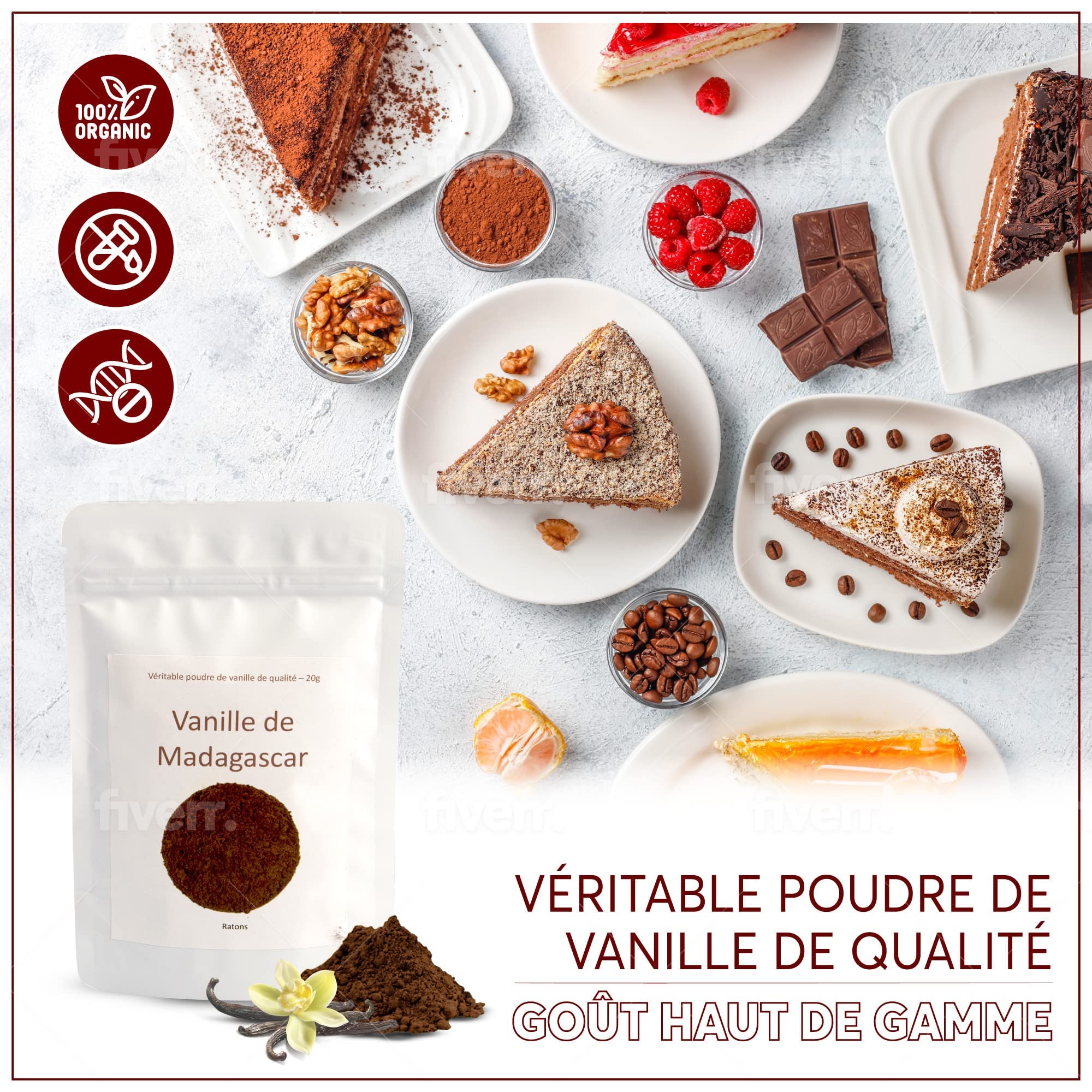 LUXE OFFRE EXCLUSIVE - Poudre de Vanille 10g qualité AAAAA|Certifiée issue de Madagascar Bourbon, gousses entières biologiques moulues|Emballage conservant arôme|Saveur qualité|Vegan dessert boisson