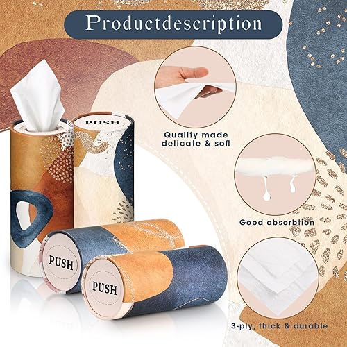 Miniatura 14 de Outus 12 soportes para cilindros de pañuelos de automóvil con 3 capas de pañuelos faciales a granel negro y blanco redondo para pañuelos, cajas