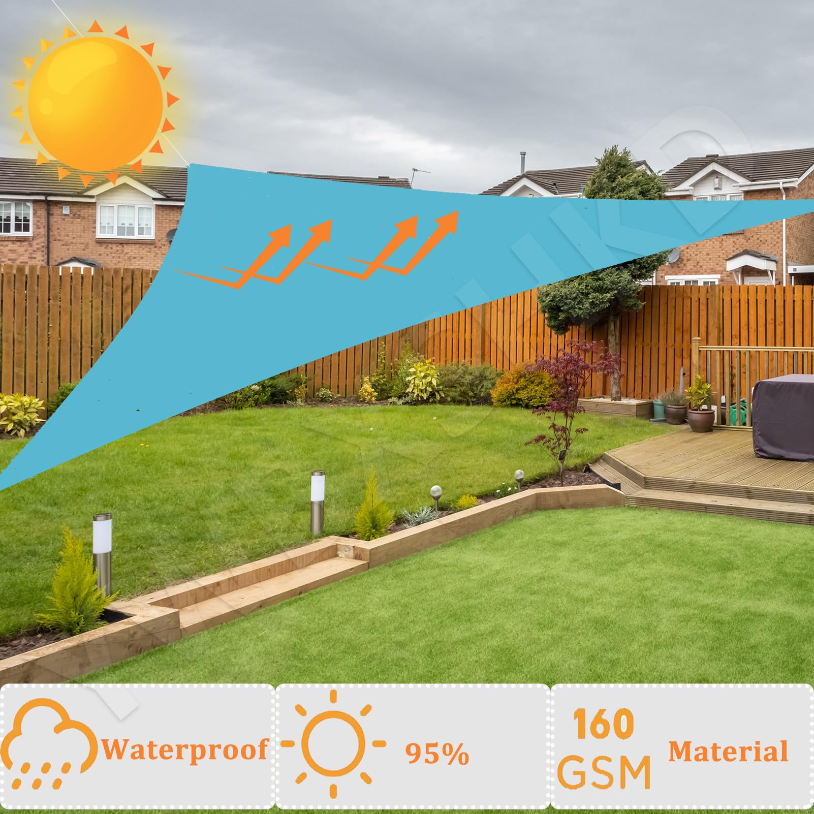 Voile D'Ombrage Triangle 3x4x5m, Toile Ombrage avec 3 Corde Libre, Auvent ImperméAble UV Protection, pour Jardin Terrasse ExtéRieur, avec Anneaux D+Corde