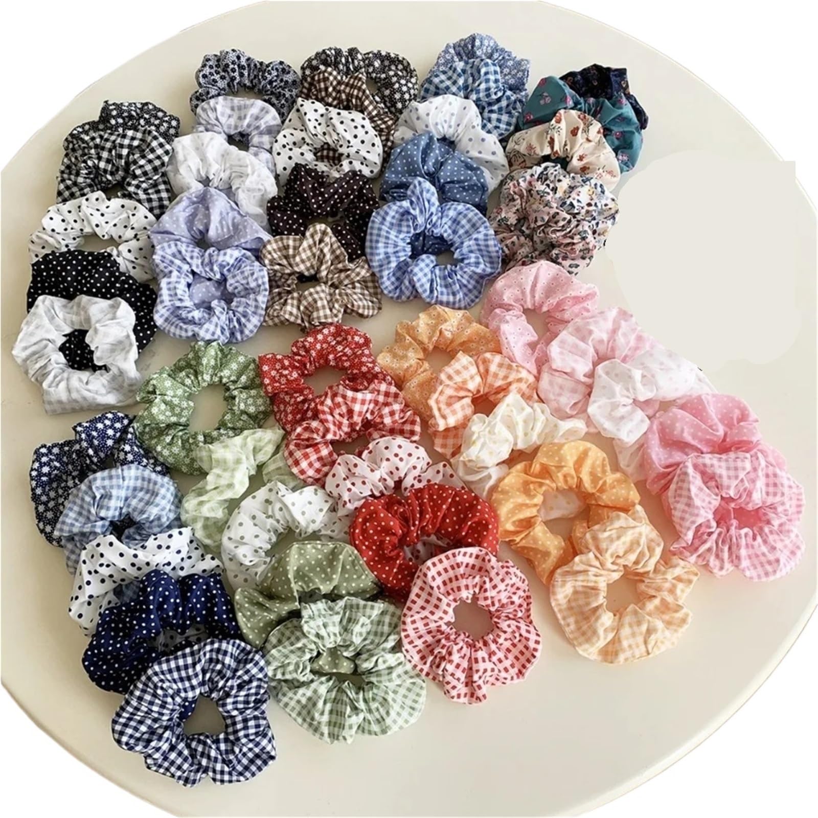 Coletero de tela 5 piezas de coleteros tela lindos y elegantes con lunares | Estampados de flores Dulces Cintas for el cabello con puntos florales Estilo académico for edades(45pcs)