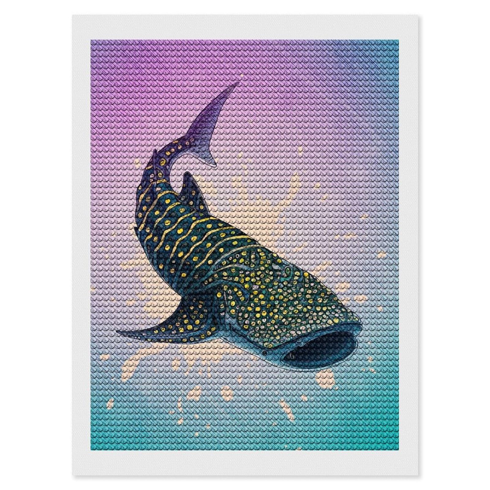 Junmoney Whale Shark(3) Diamond Art Canvas 12"x16", Easy to Follow Symbols, Finish and Display, Fun Craft Experience, Aesthetic Room Decor