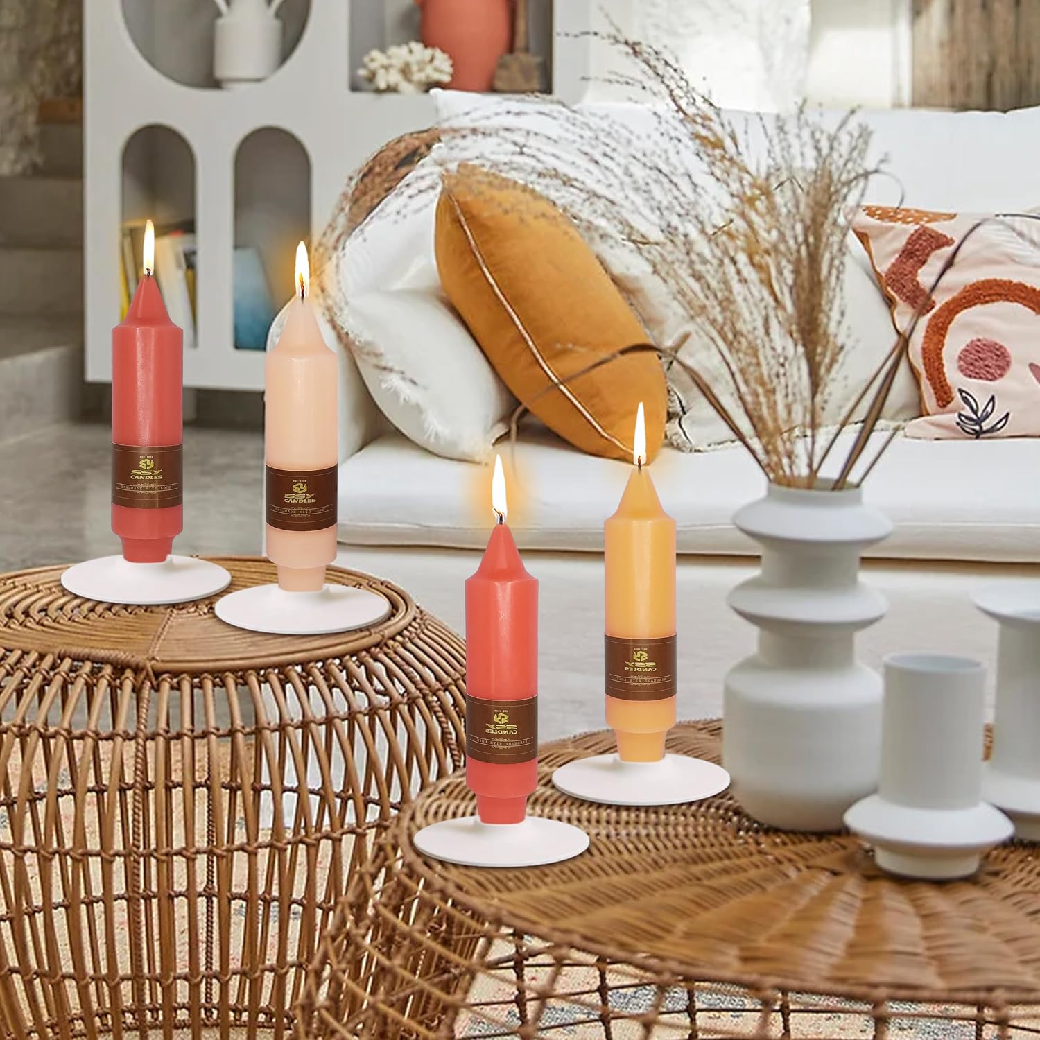 4 PCS Gradient Colored Taper Candlesticks Orange Taper Candle for Halloween Thanksgiving Day Dinner Household Décor Candlesticks image 5