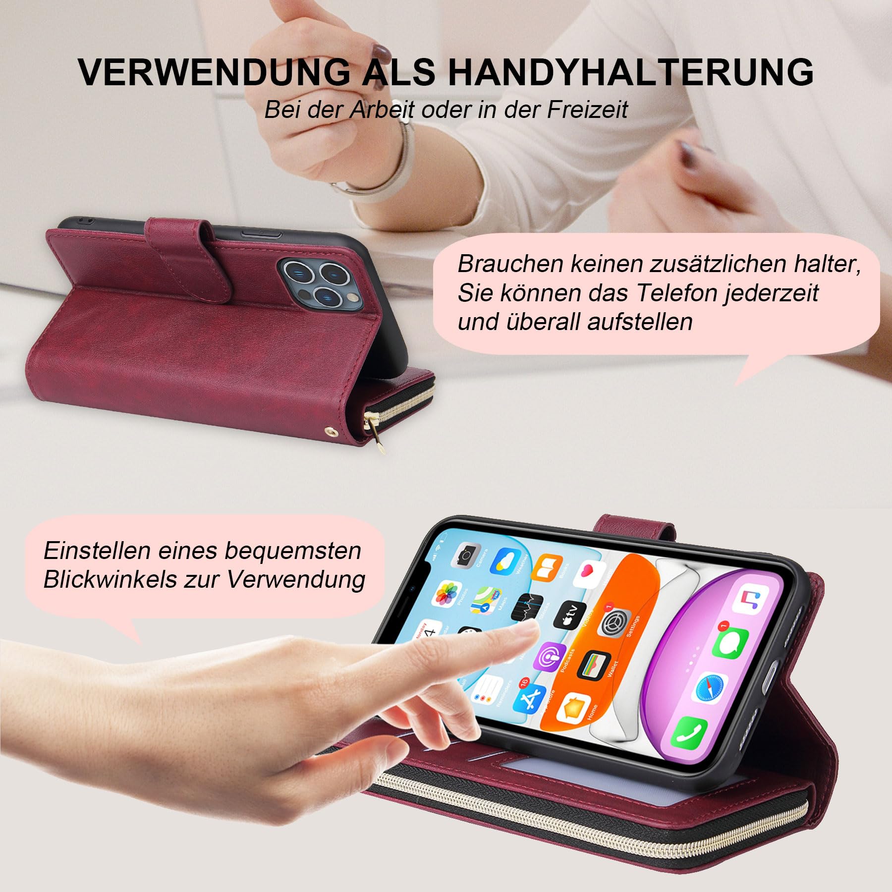 ZCDAYE Custodia per Samsung Galaxy A34 5G con 9 scomparti per carte di credito, in pelle PU per Samsung A34 5G, colore rosso