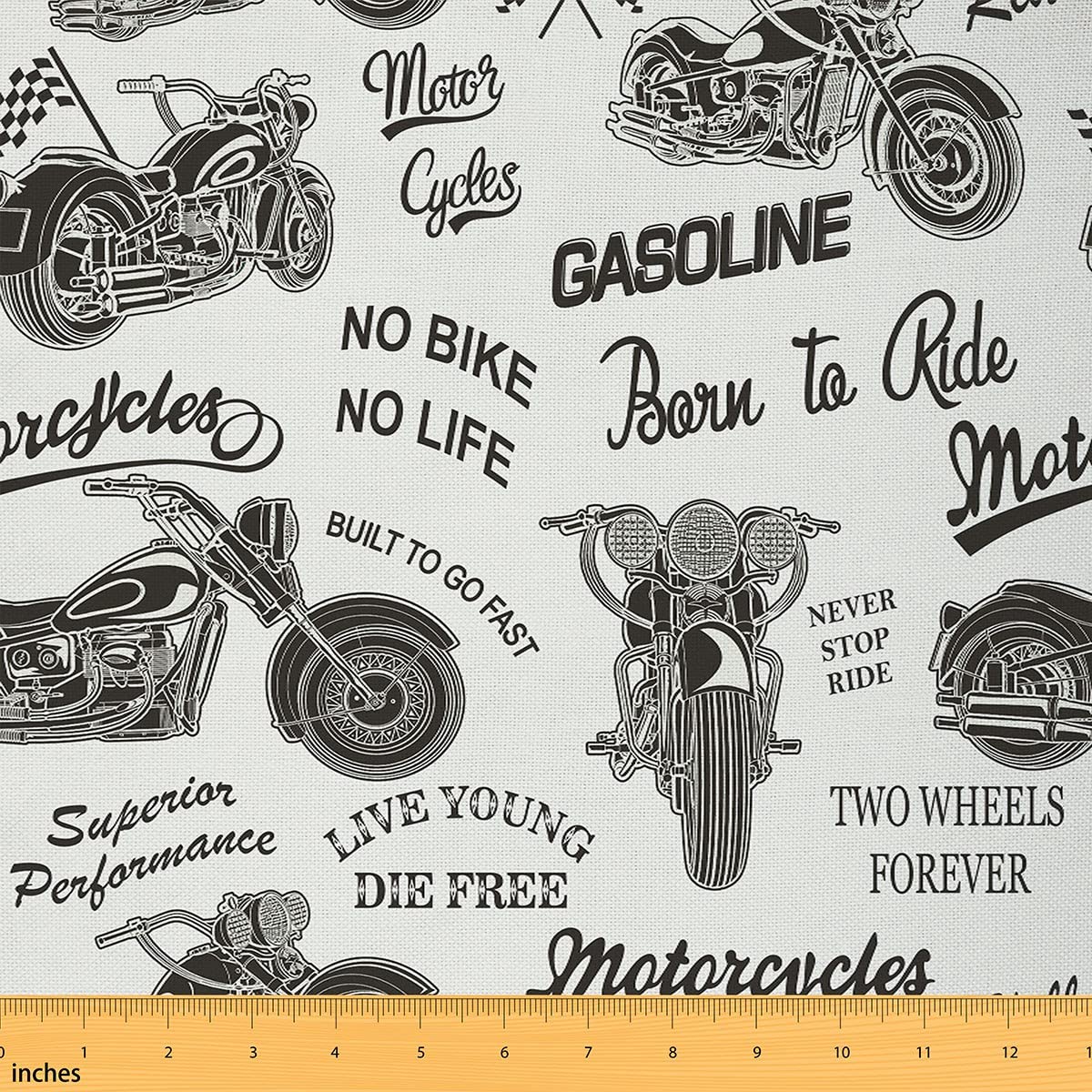 FeelyouMotocross Fabric by The Yard, Extreme Sports Theme Dirt Bike Upholstery Fabric for Chairs, Retro Motorbike Motorcycle Drawings Decorative Waterproof Outdoor Fabric, 1 Yard, White Grey