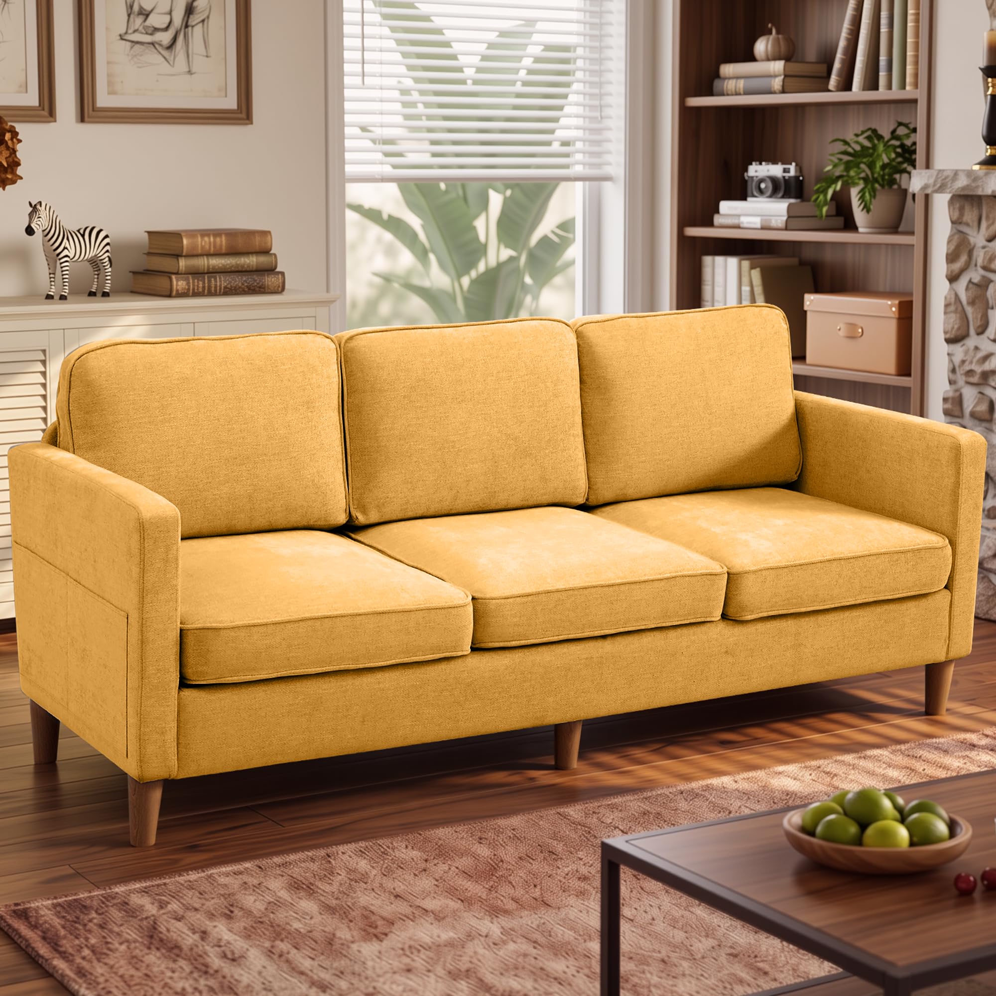 80" Chenille Sofa Mid Century Modern 3 Seater Couch for Living Room Office