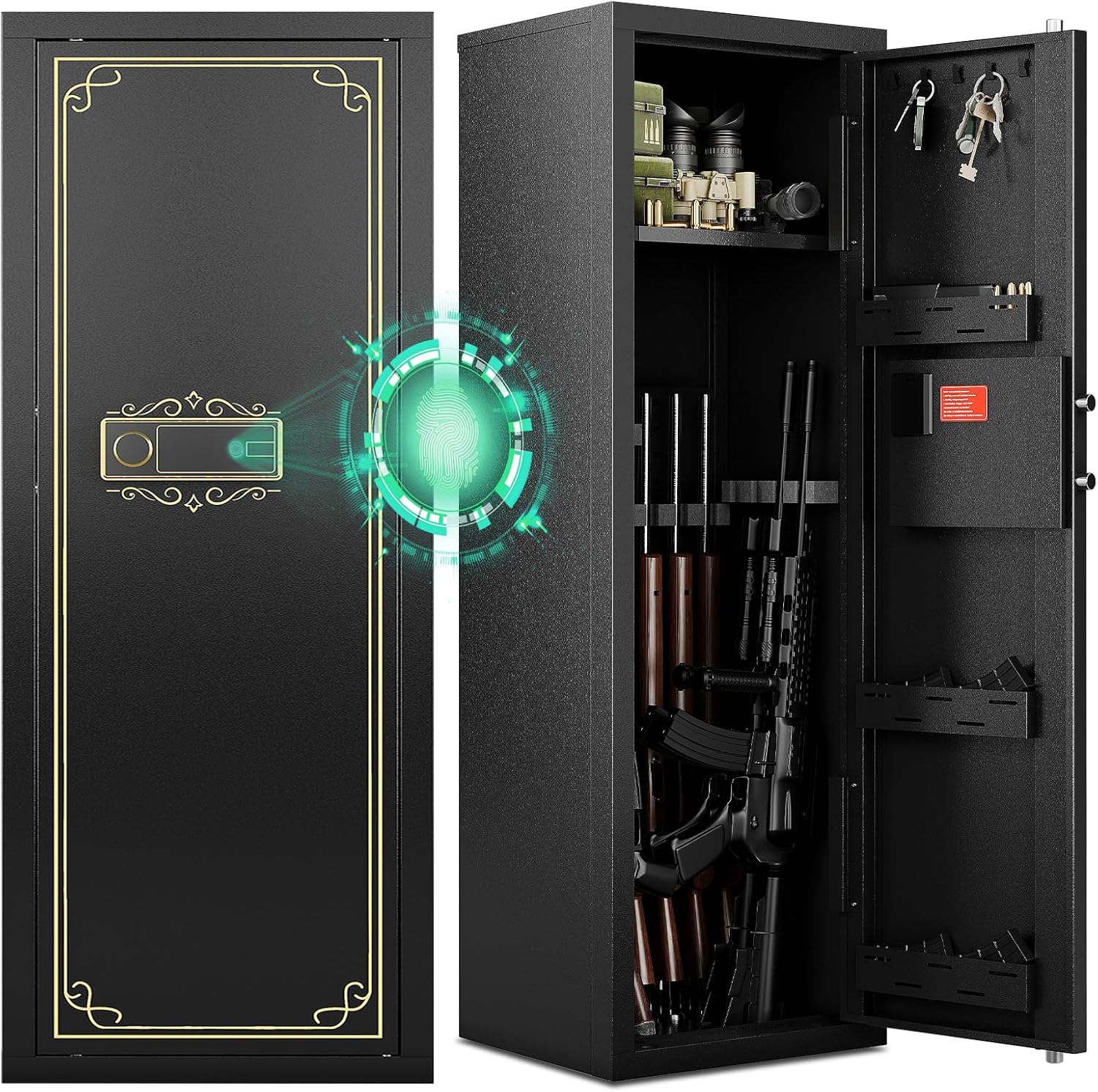 KAER 13-15 Biometric Gun Safe for Rifles and Pistols, Home Rifle Safe with Fingerprint Lock for Shotguns & Optics, Gun Cabinets for Rifles and Shotguns