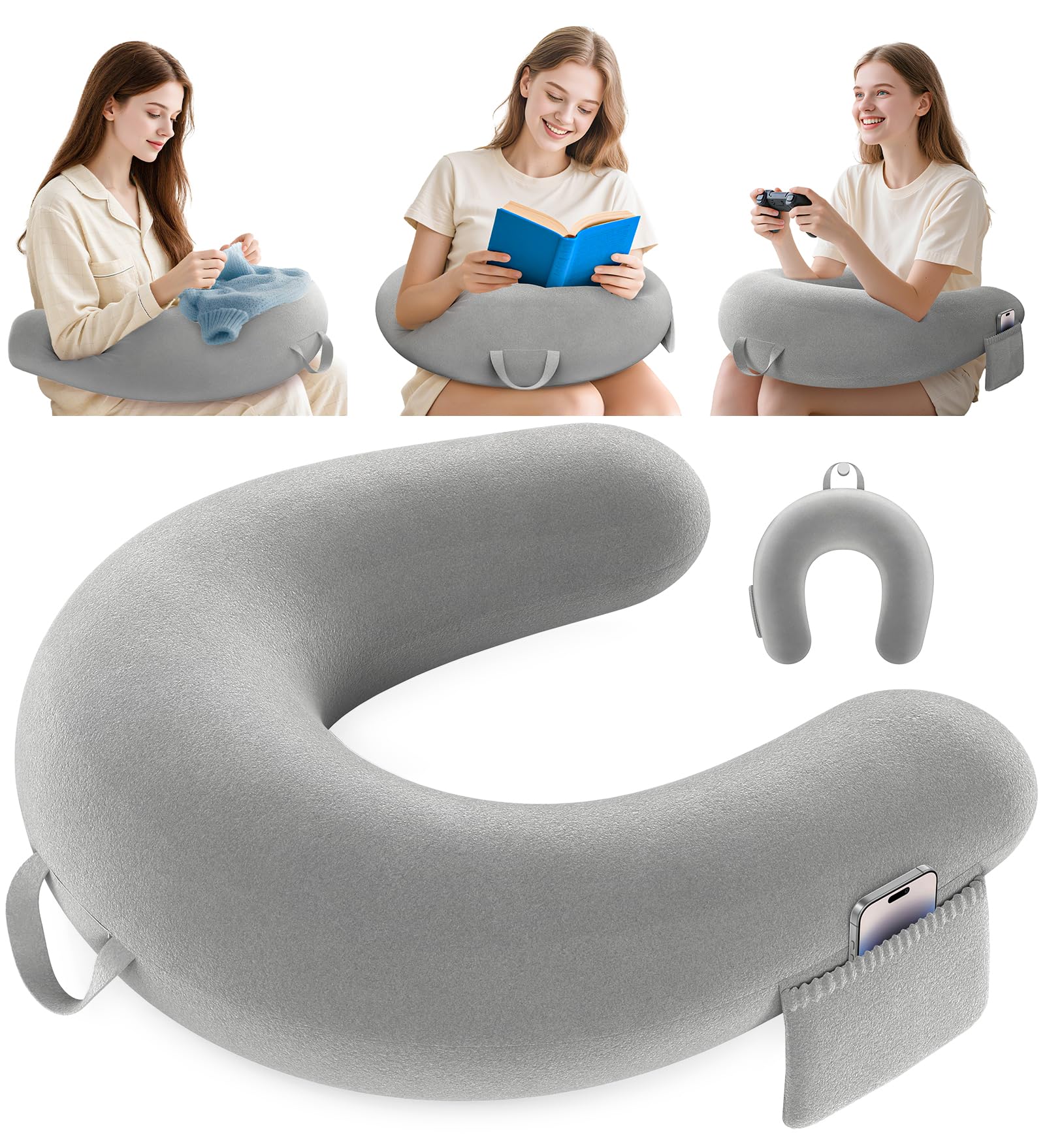 Kosker Cojín para Juegos & Lectura, Almohada de Lectura para Asiento, Almohada de Lectura para Juegos con Gran Reposa Rodillas Ergonómico, Cojín de Escritorio para iPad/Laptop - Gris