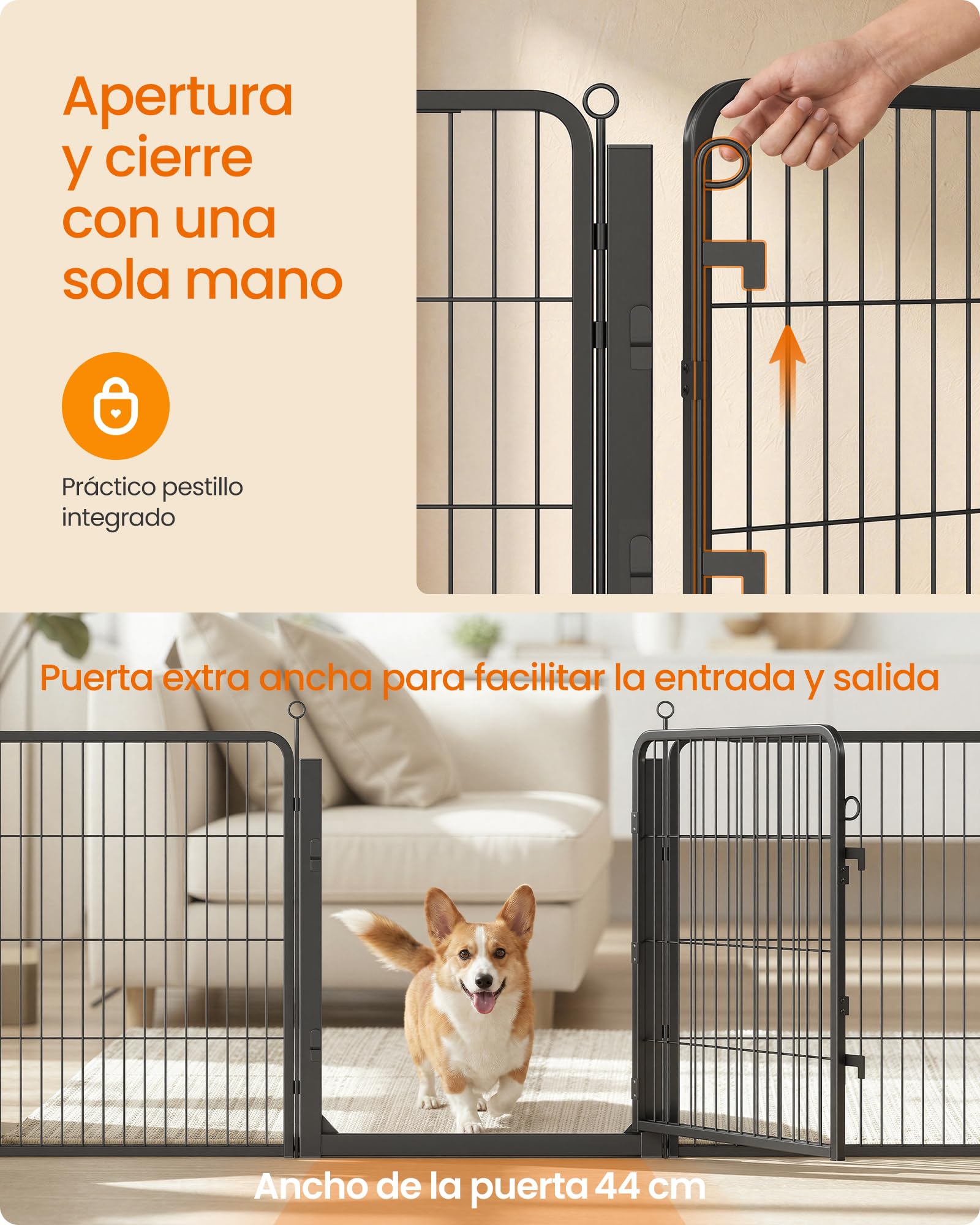 Feandrea Parque para Perros, Valla de Acero para Mascotas, Corralito Plegable con Puerta, 276 x 276 x 80 cm, Negro Ahumado, Uso en Interiores y Exteriores, Colección Dack PPK038B102