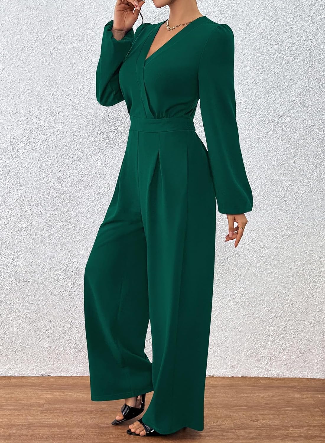 Pink Queen 2026 Jumpsuits for Women Dressy Long Sleeve V Neck Wide-Leg Romper Business Casual Outfits - Image 4