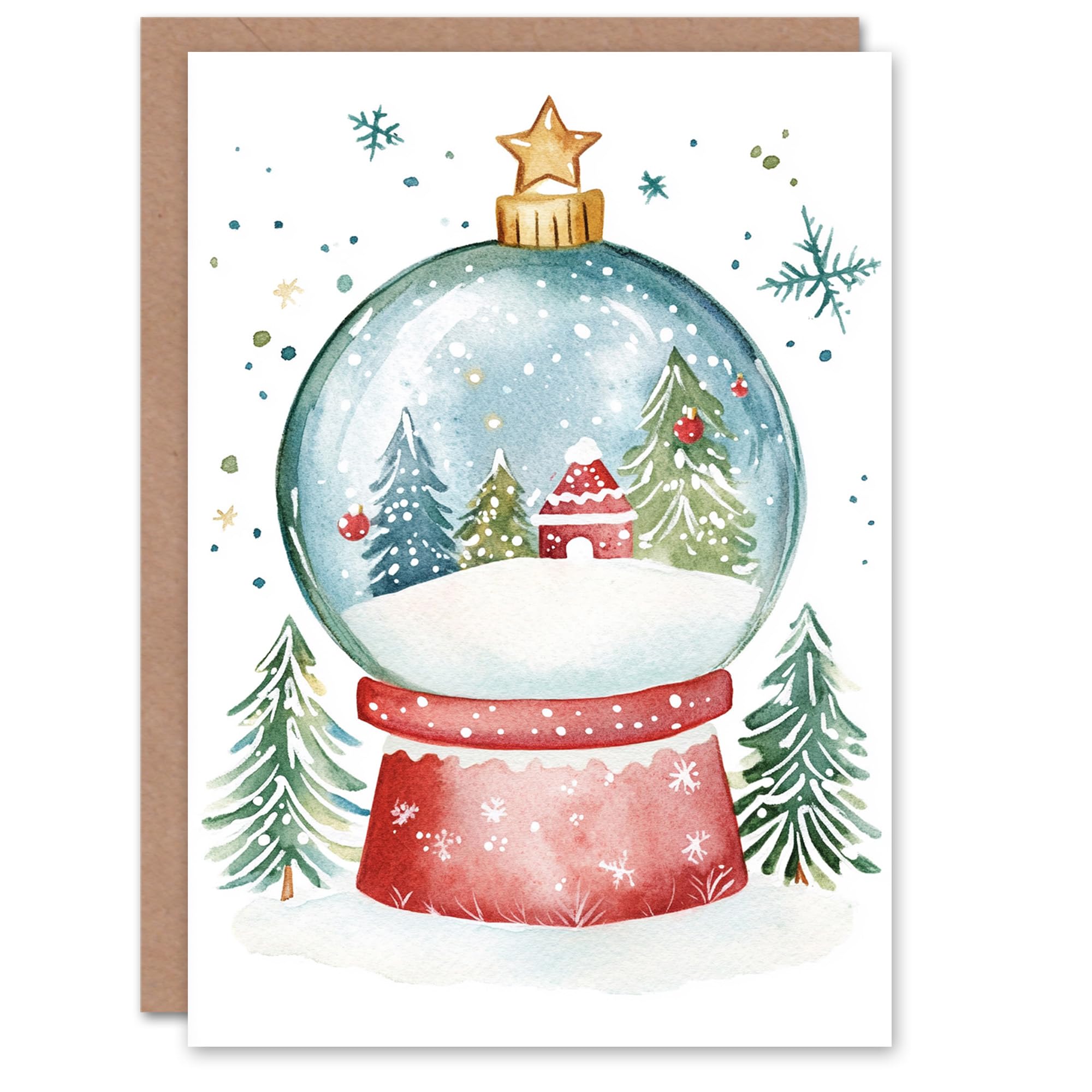 Artery8 Decorated Tree Cabin Snow Globe Blank For Him Or Her Art Xmas Festive Christmas Card
