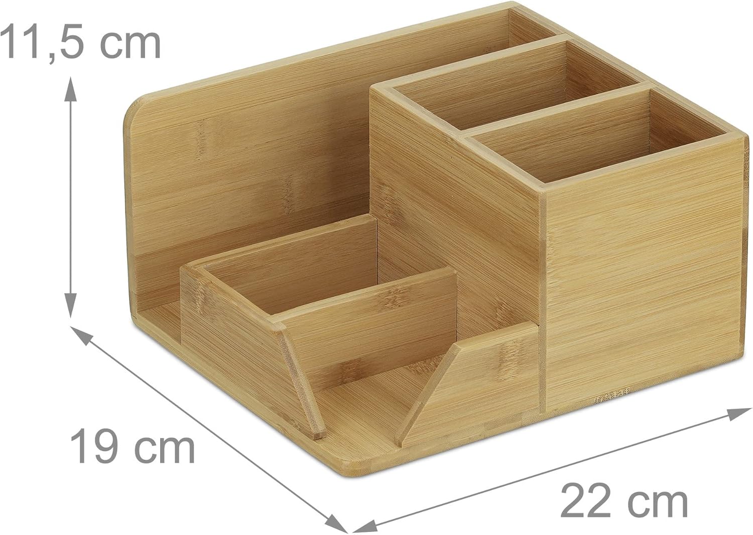Relaxdays Desk Organiser, 5 Compartments, H x W x D: 11.5 x 22 x 19 cm, Bamboo, Natural