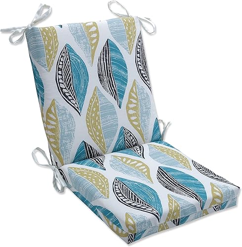 Pillow Perfect Cojín para silla esquinera cuadrada para exterioresinteriores, diseño de bloque de hojas verde azuladocítrico, 36.5 x 18 pulgadas,