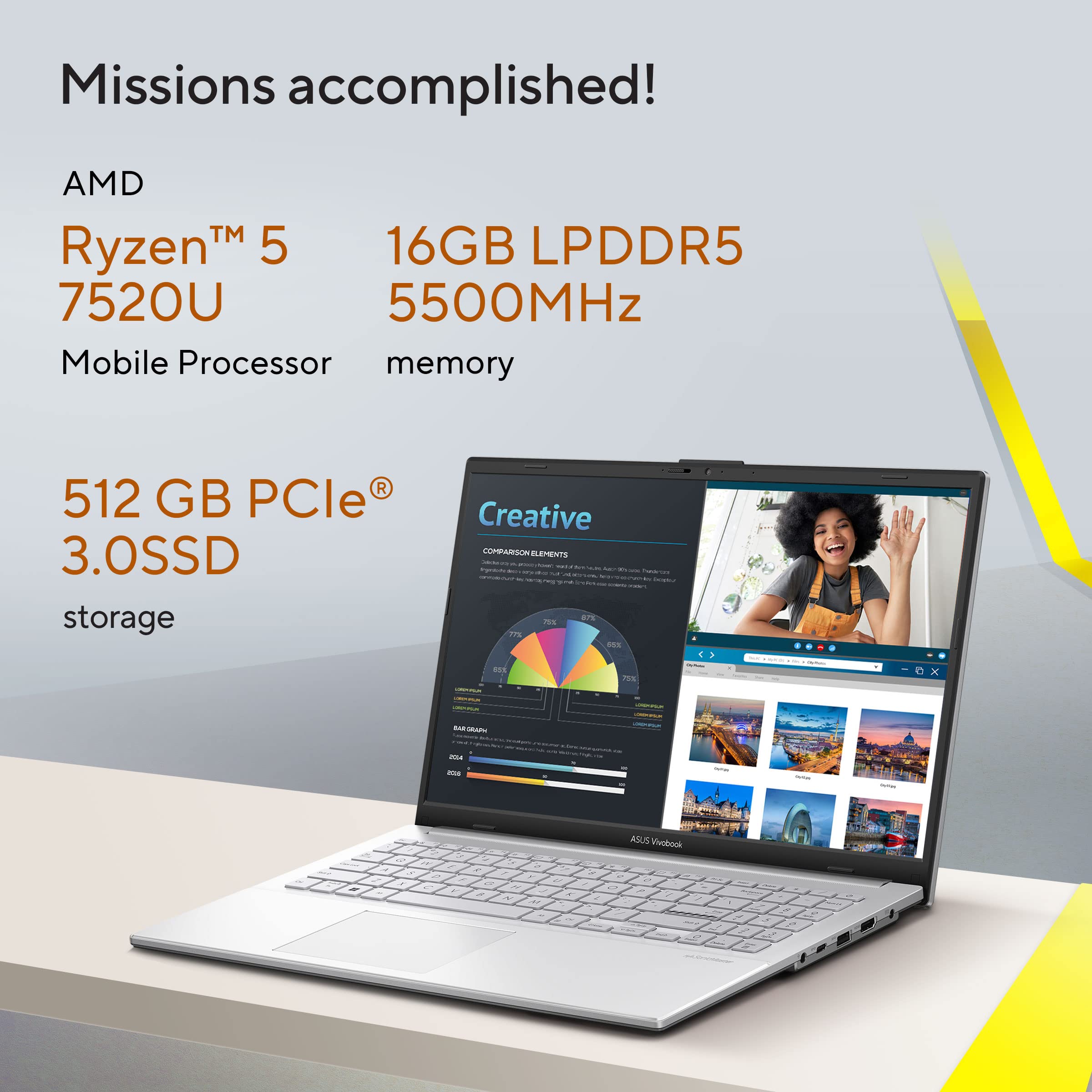 ASUS Vivobook Go 15 (2023), Windows, AMD Ryzen 5 7520U, 15.6