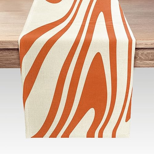 Miniatura 5 de Camino de mesa naranja salvia, estético retro bohemio de los años 70, decoración abstracta de remolinos ondulados, decoración de mesa de comedor