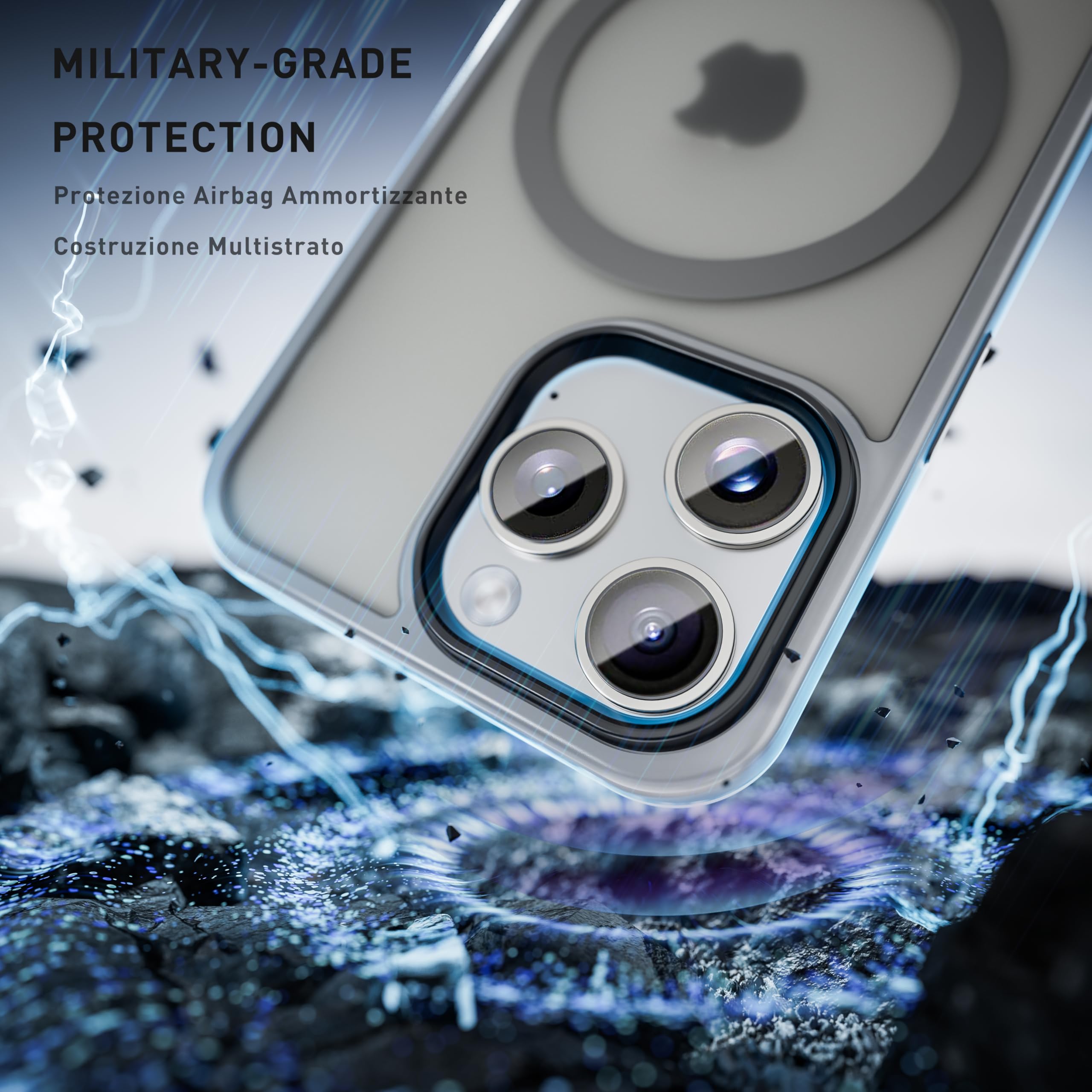 ORDA Custodia Magnetica Per IPhone 12 Pro Max 6,7 Pollici, Compatibile MagSafe, Cover Trasparente Opaca Antiurto - Grigio