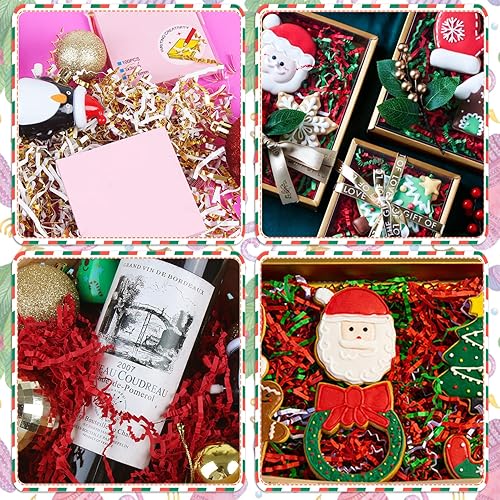 Miniatura 7 de LOMIMOS 200 g7 oz de papel de rafia triturado, relleno de cesta de papel cortado dorado deslumbrante, cojín de ropa de cama para envolver regalos,