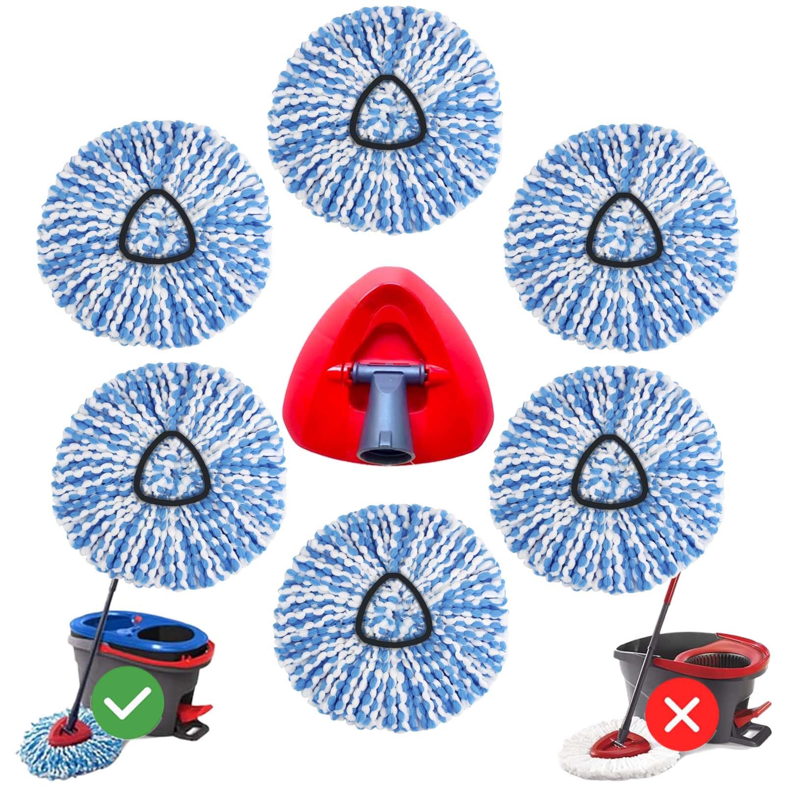 Confezione da 6 testine di ricambio per mocio rotante e 1 set di base per mocio O Cedar RinseClean, testa di ricambio per solo sistema a 2 serbatoi, morbida microfibra, lavabile in lavatrice