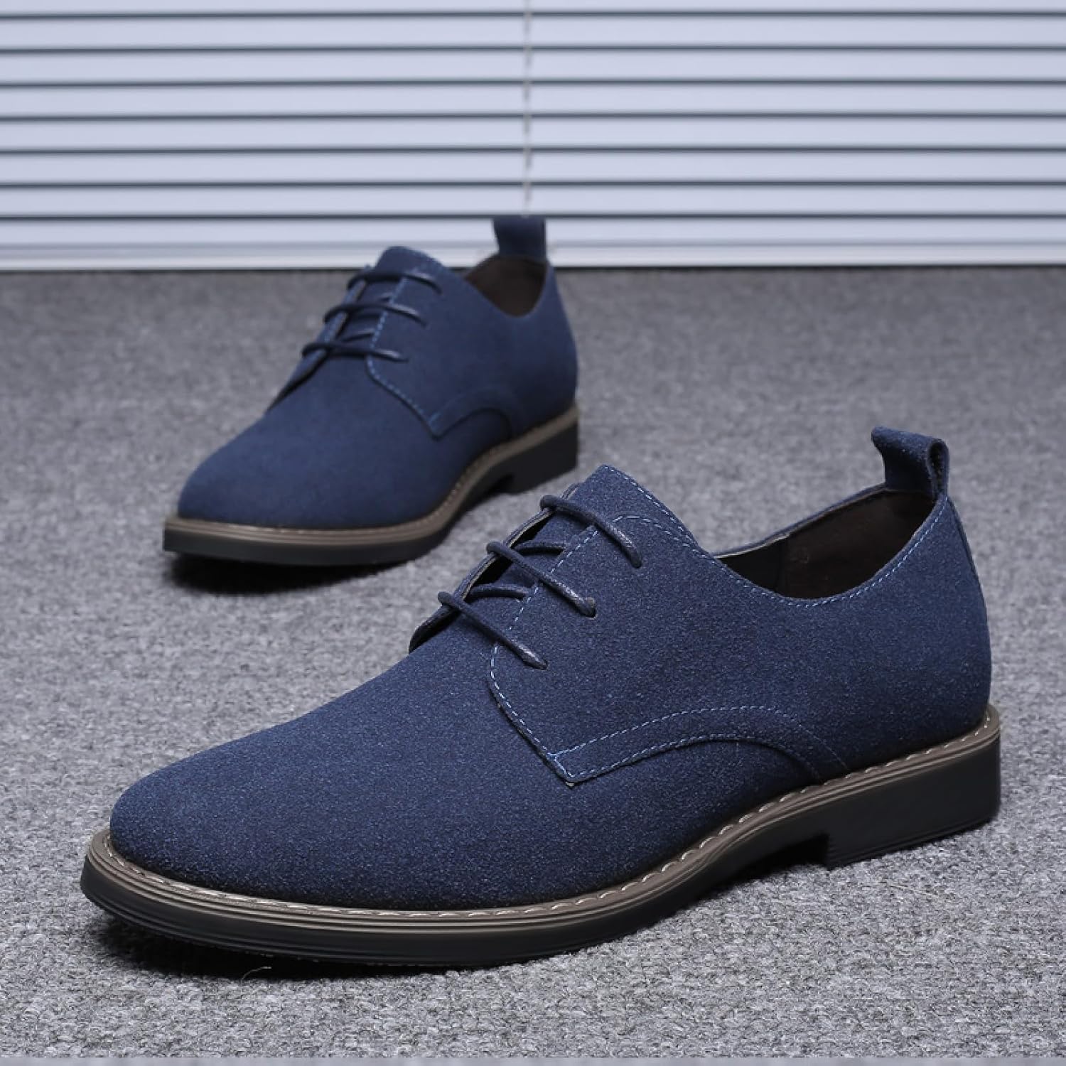 Mens Suede Leather Dress Shoes Casual Lace Up Oxfords Shoes - Image 3