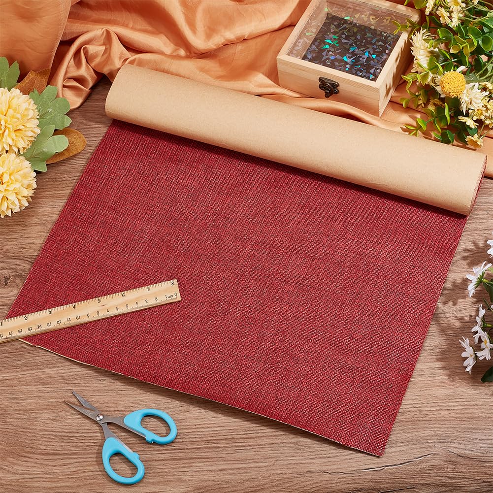 BENECREAT 2m Da Toppe Autoadesive In Tessuto di Lino, Kit di Riparazione per Divano In Tessuto Resistente Da 40 cm, Grandi Toppe In Lino Fai Da Te per Tappezzeria, Sedia Da Ufficio,Rosso Scuro