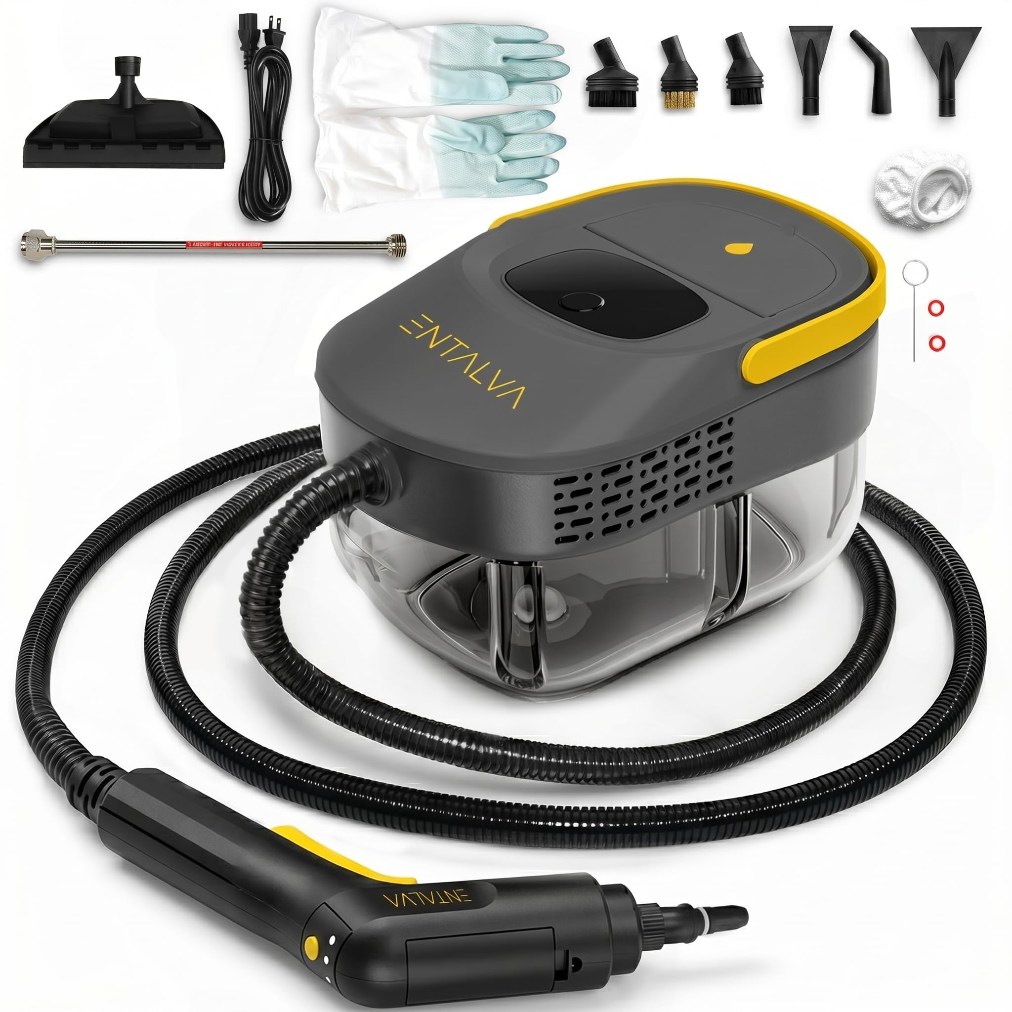 Entalva Handheld Steam Cleaner for Home & Car Detailing, 1600W Multi-Purpose Steamer, 1.69QT Large Tank Deep Cleaning Machine with 15 Accessories for Grout, Tile, Furniture