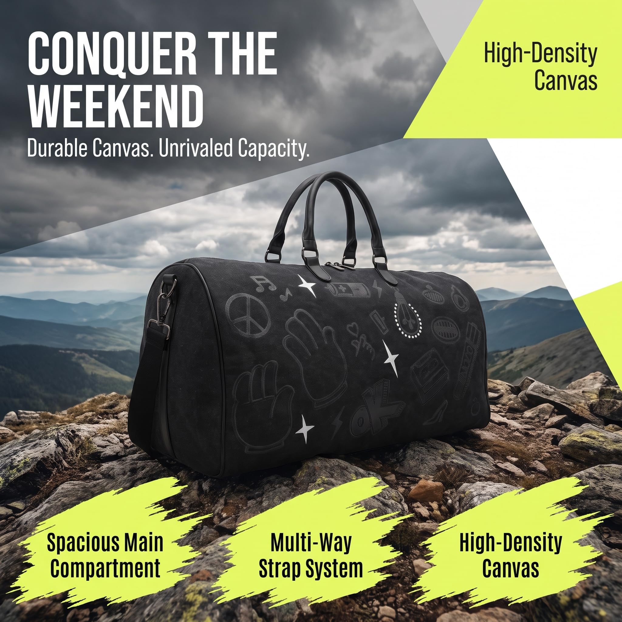 Naapesi Borsa Sportiva 40L Borsa da Viaggio Weekender con Scomparto Impermeabile, Borse Palestra Donna Uomo Teen – Borse Training Graffiti per Fitness Nuoto Viaggio, Nero (53x28x26cm)