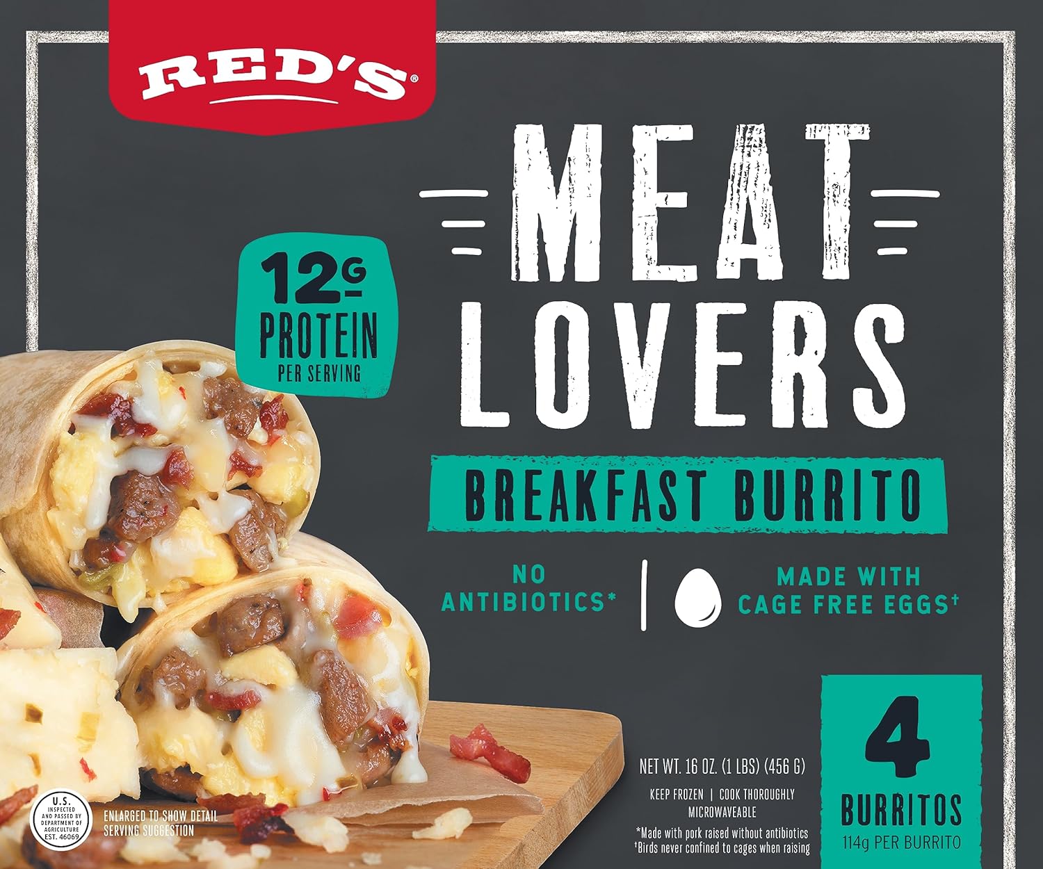 Red's, Breakfast Burrito Meat Lovers, 16 Ounce Grocery