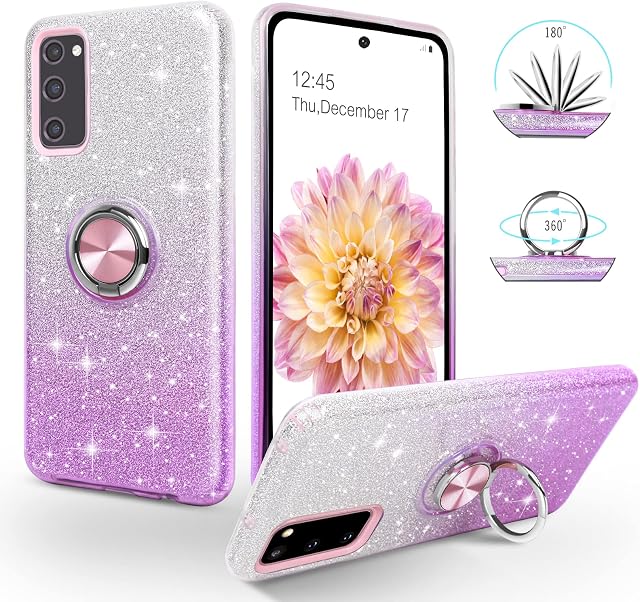 SouliGo Samsung S20 Case Galaxy S20 Case Glitter Bling Sparkle Girls Women Cover 360° Ring Holder Kickstand for Magnetic Car Mount Protective Phone Case Samsung Galaxy S20, Gradient Purple