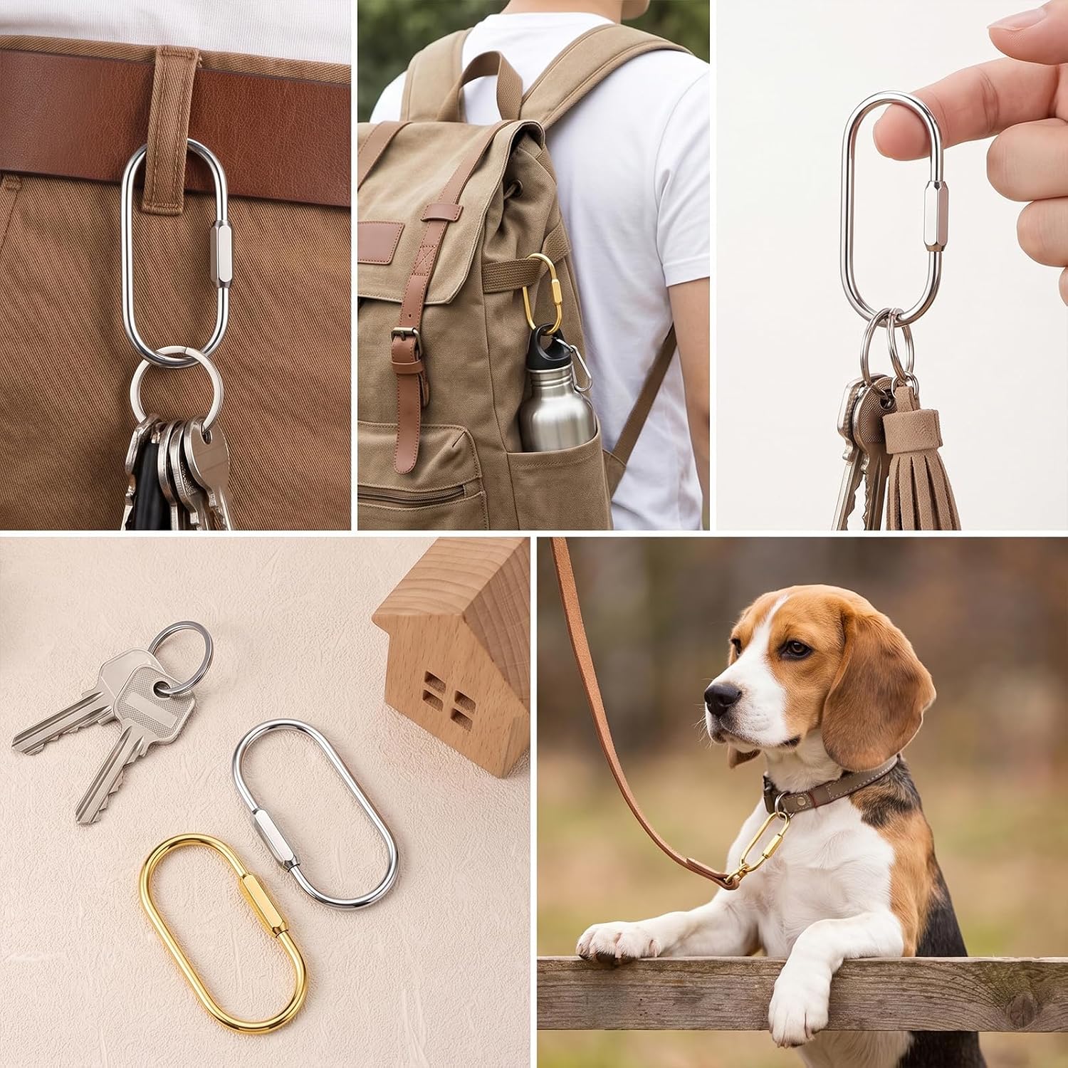4PCS Key Chain Rings, Carabiner Keychain Gold and Silver Brass Bag Charm image 3