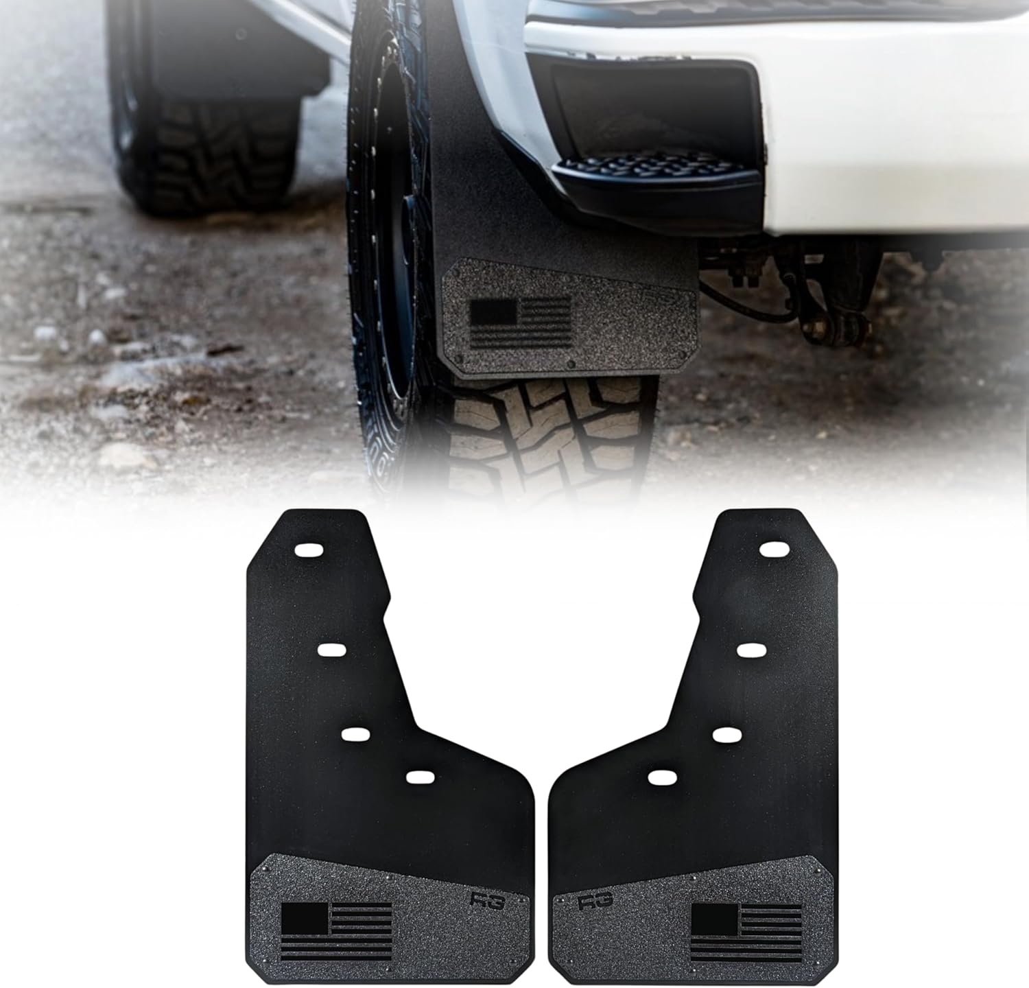 REK GEN ‘Merica Mud Flaps - 2014-2018 Chevy Silverado 1500 Accessories - Heavy Duty Truck Mud Flaps with Stainless Steel Plates - Custom Splash Guard - USA Made (Rear, Black)